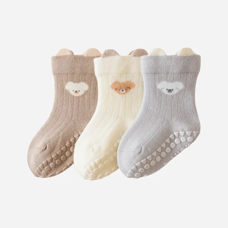 Babies Peekaboo Bear Grip Socks-3 Pairs