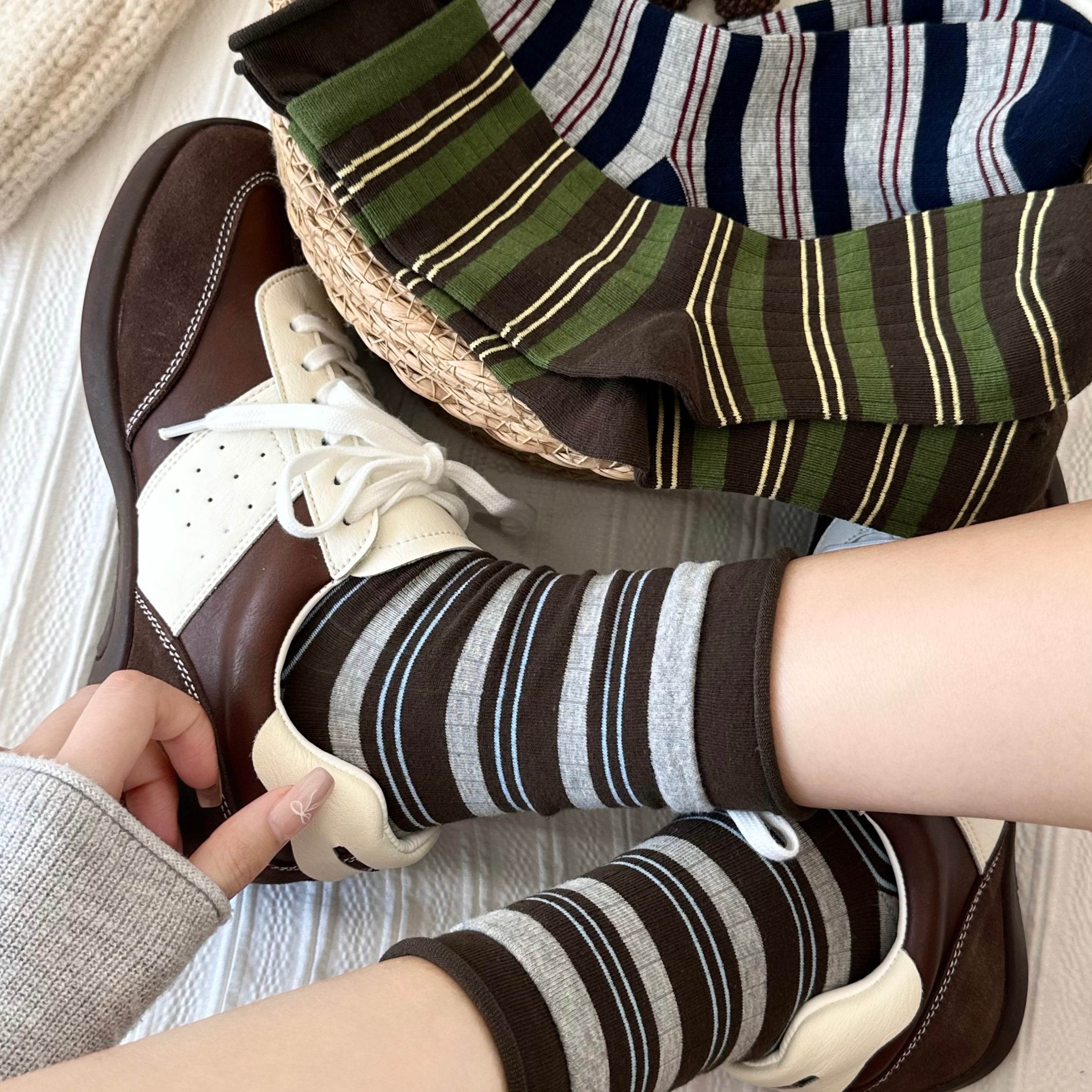 Women's Combed Cotton Stripe Crew Socks - Single Pair