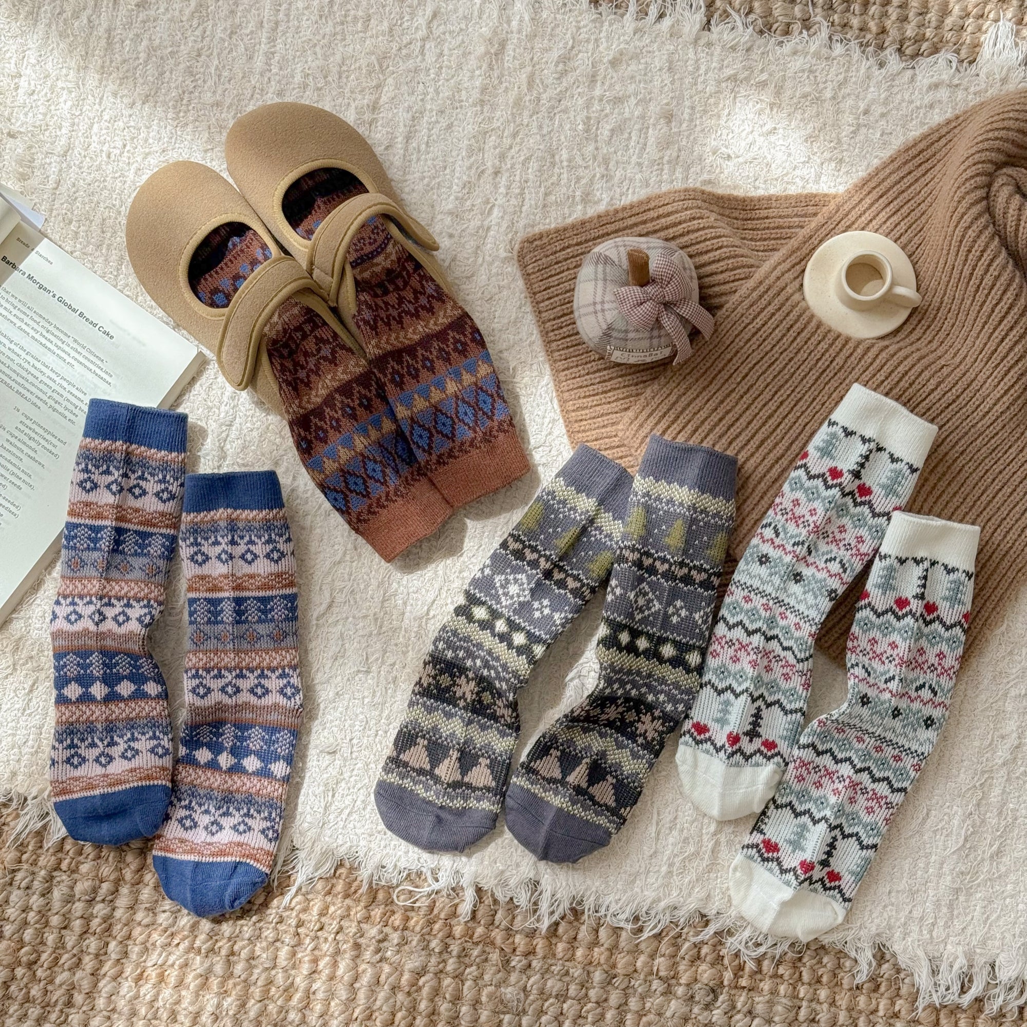 Kid's Fair Isle Crew Socks - 4 Pairs