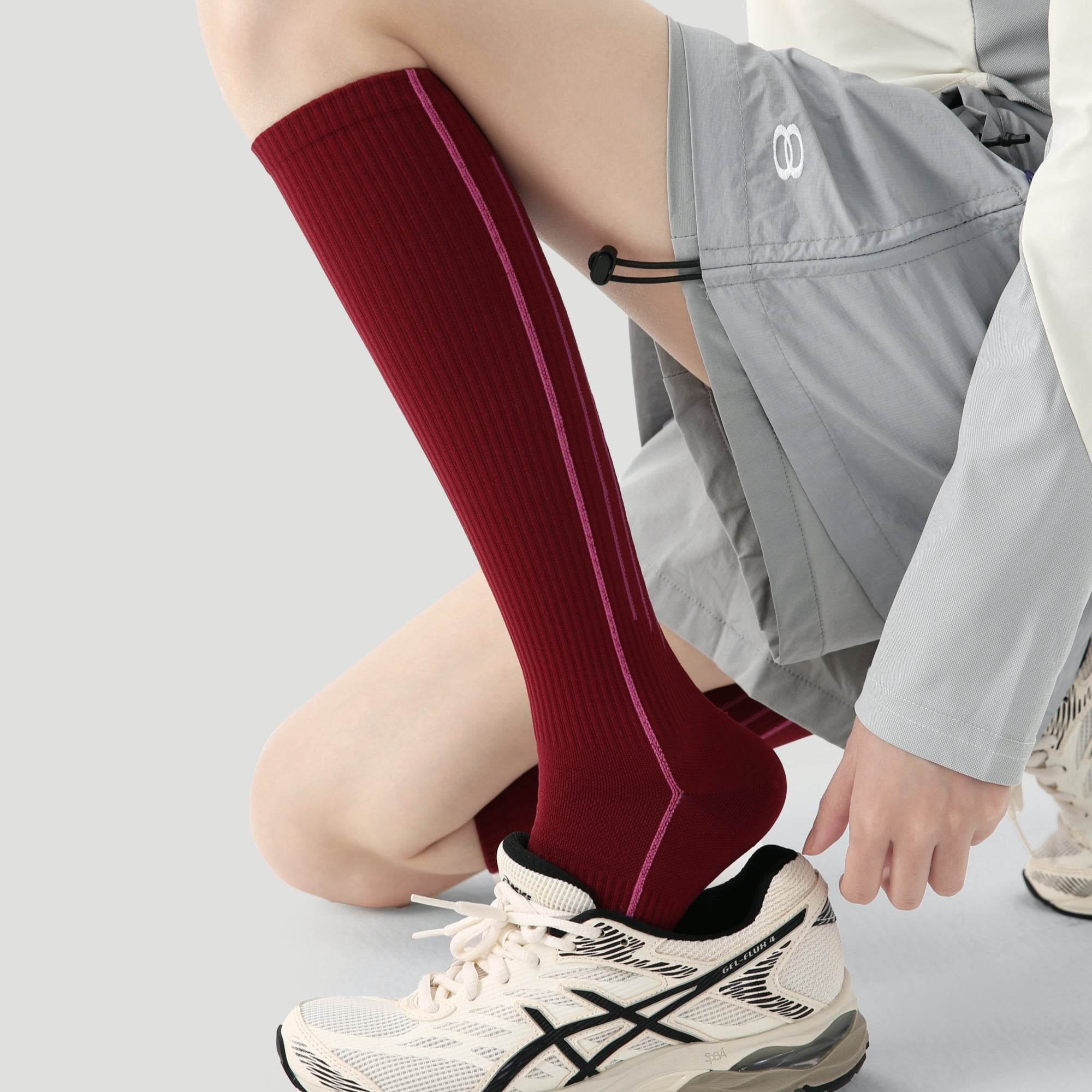 Women's Performance Knee-High Hiking Socks - Maroon & Pink Stripe