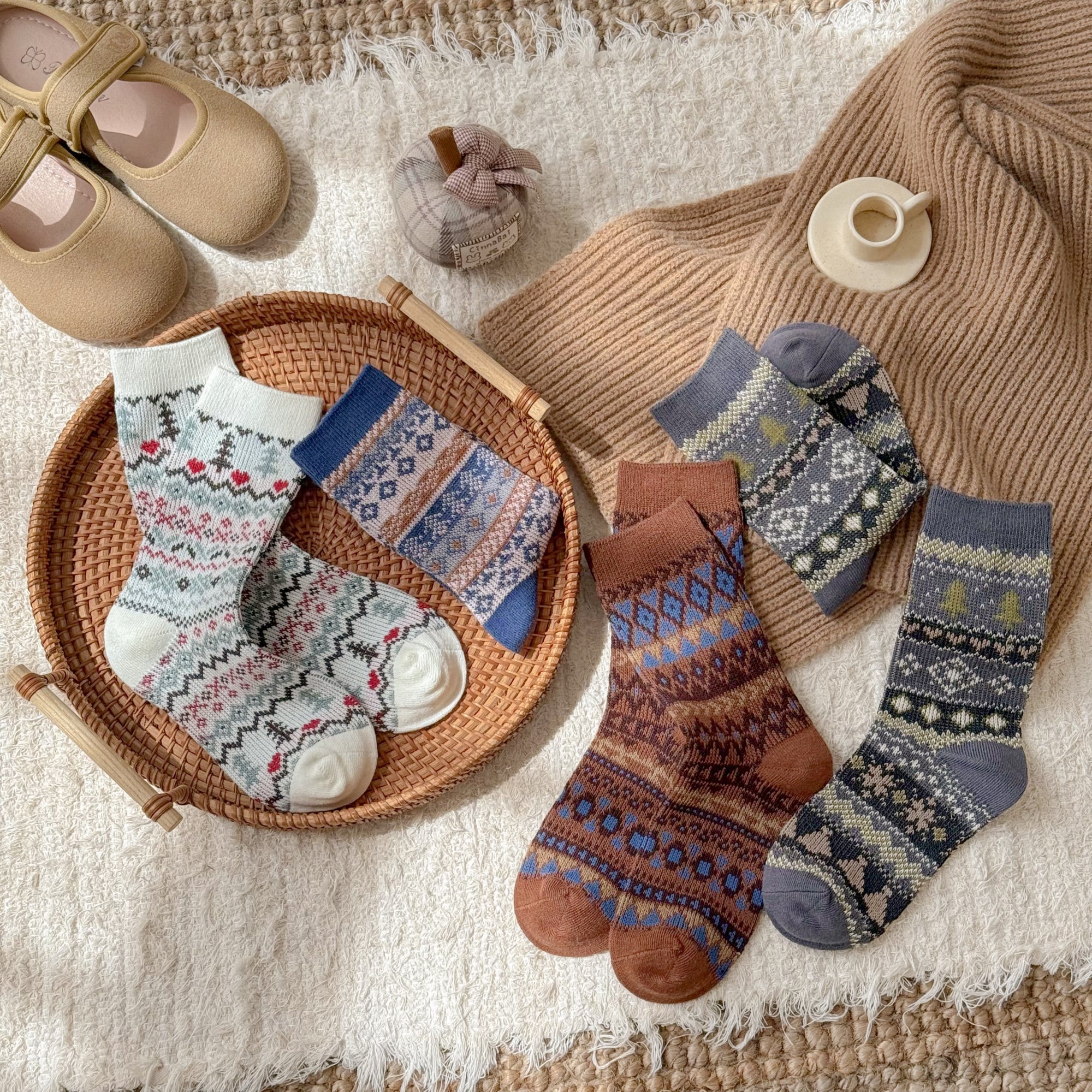 Kid's Fair Isle Crew Socks - 4 Pairs