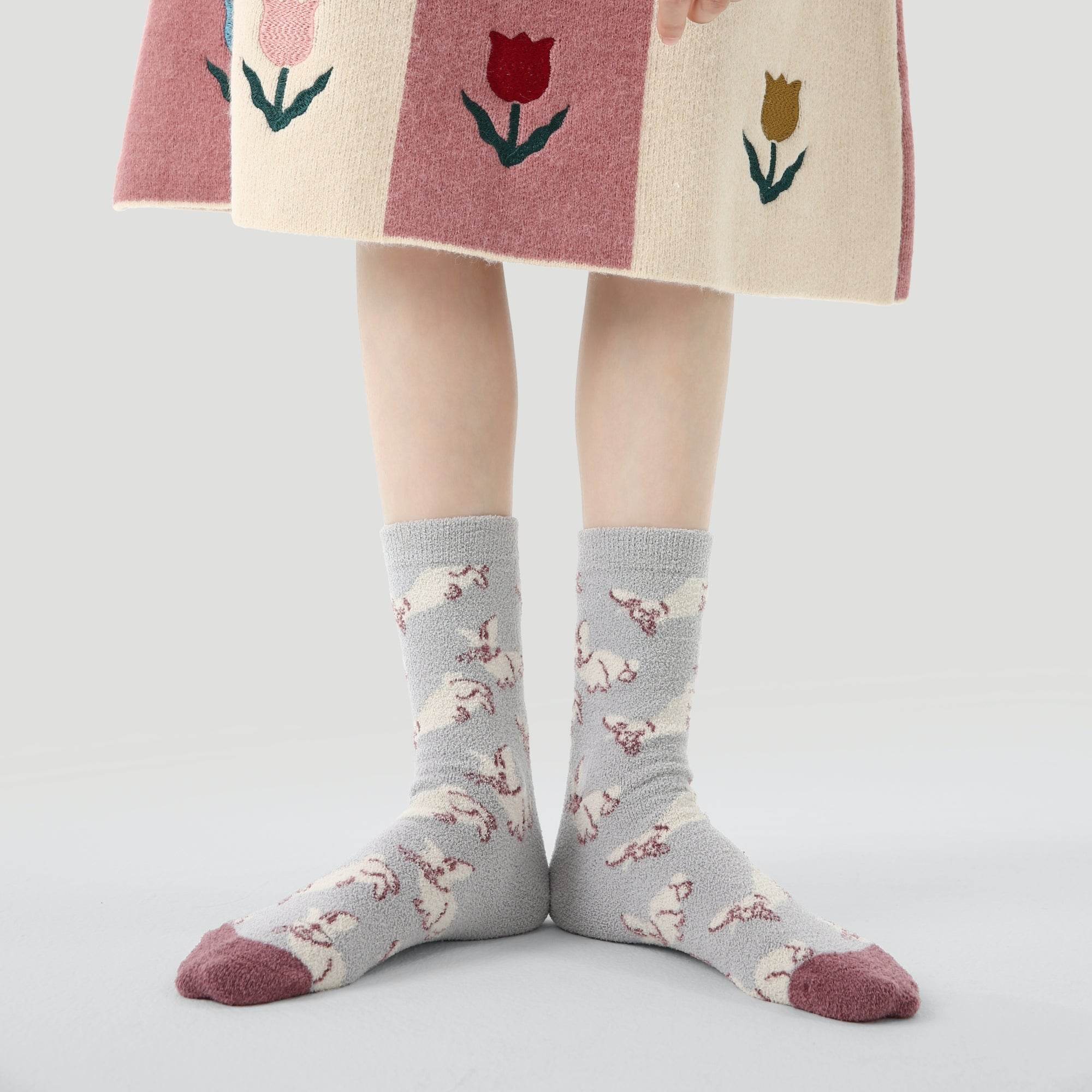 Women's Fuzzy Woodland Bunny Socks - 3 pairs