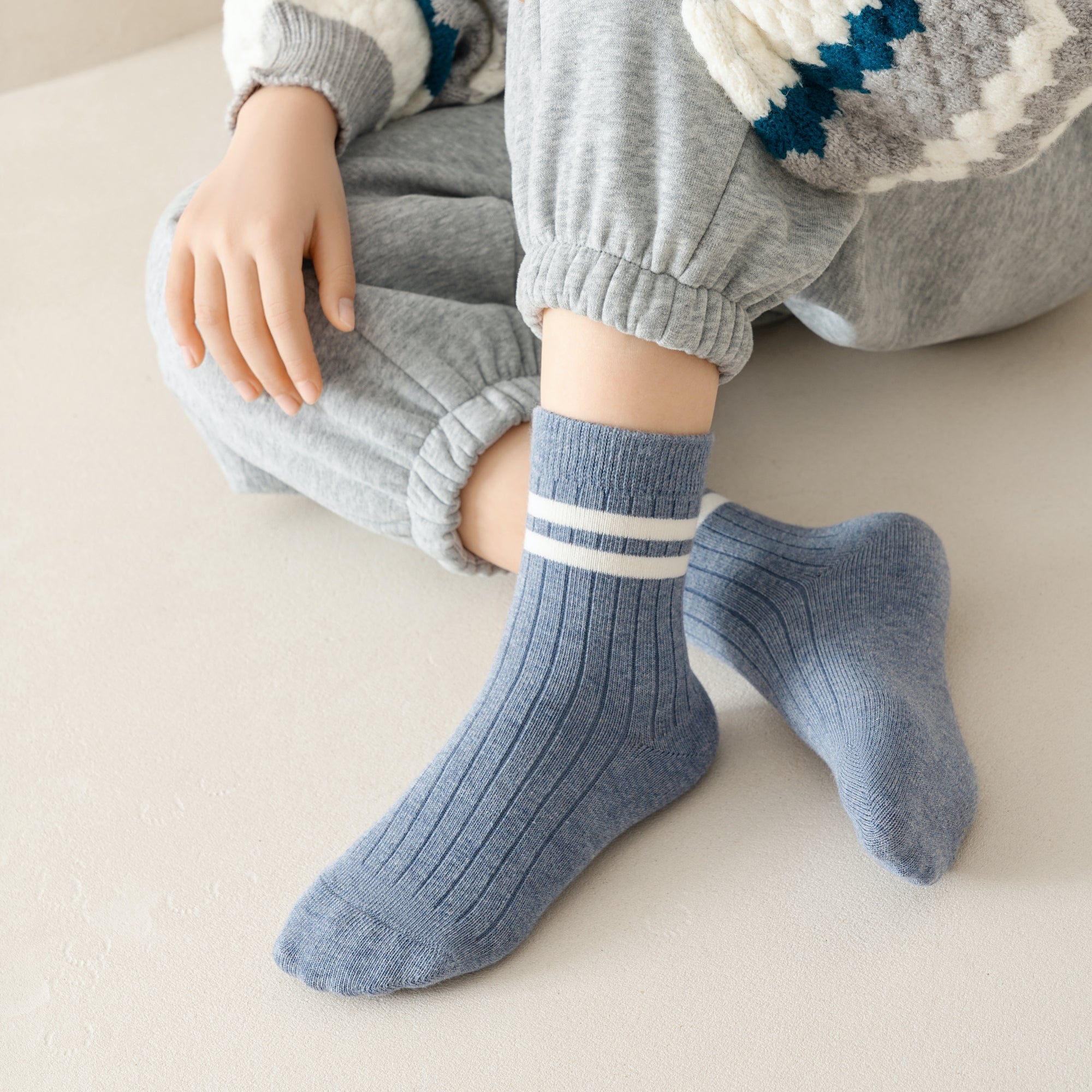Kid's Classic Stripe Ribbed Crew Socks - 5 Pairs