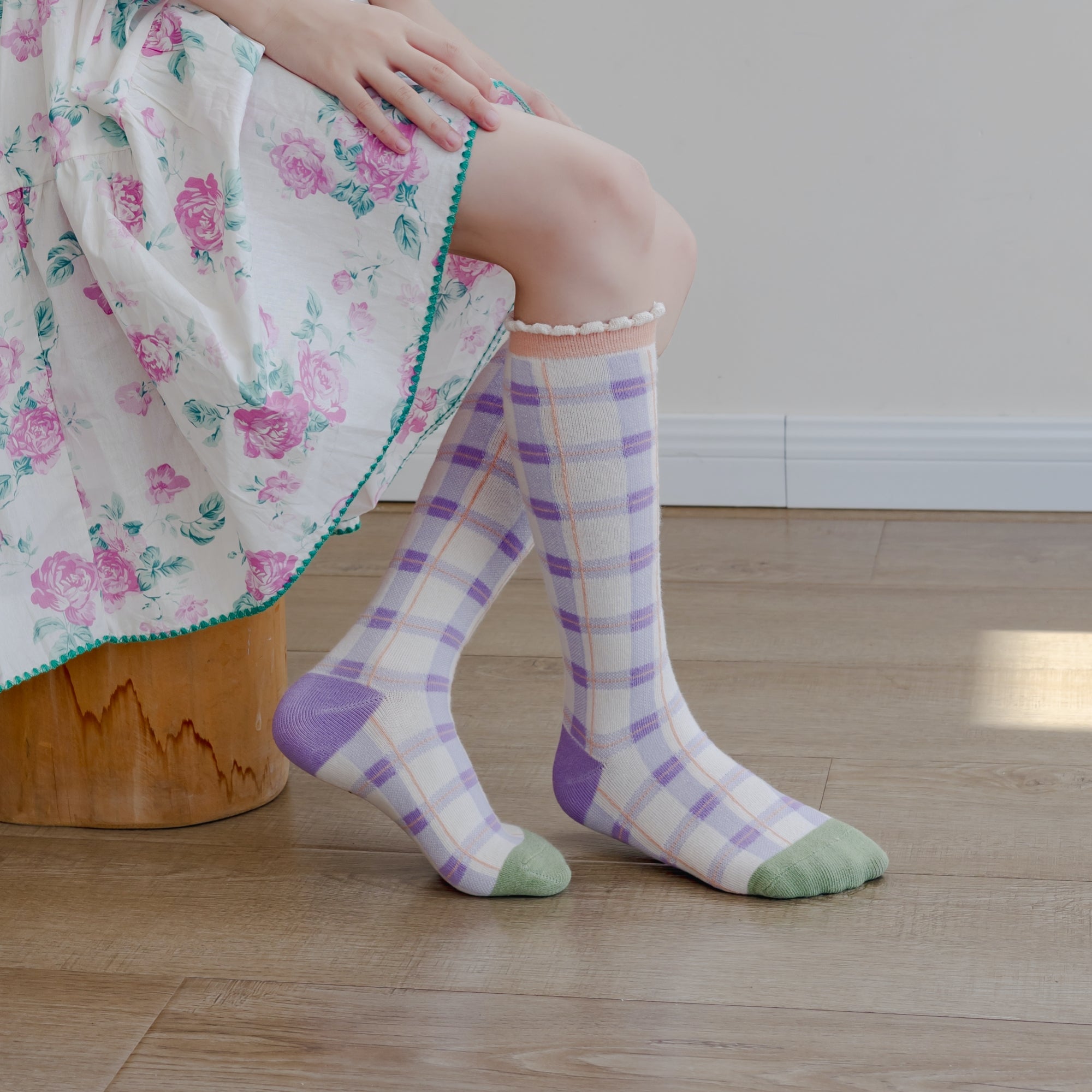 Kid's Floral & Plaid Knee High Socks - 3 Pairs