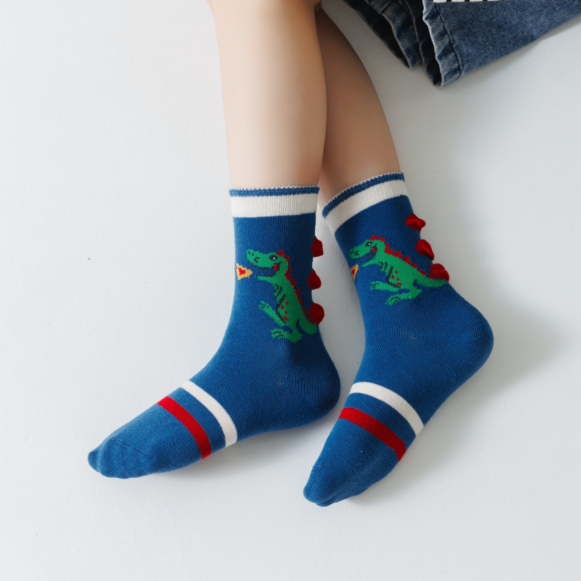 Kid's Boys' Dinosaur & Stripe Crew Socks - 5 Pairs