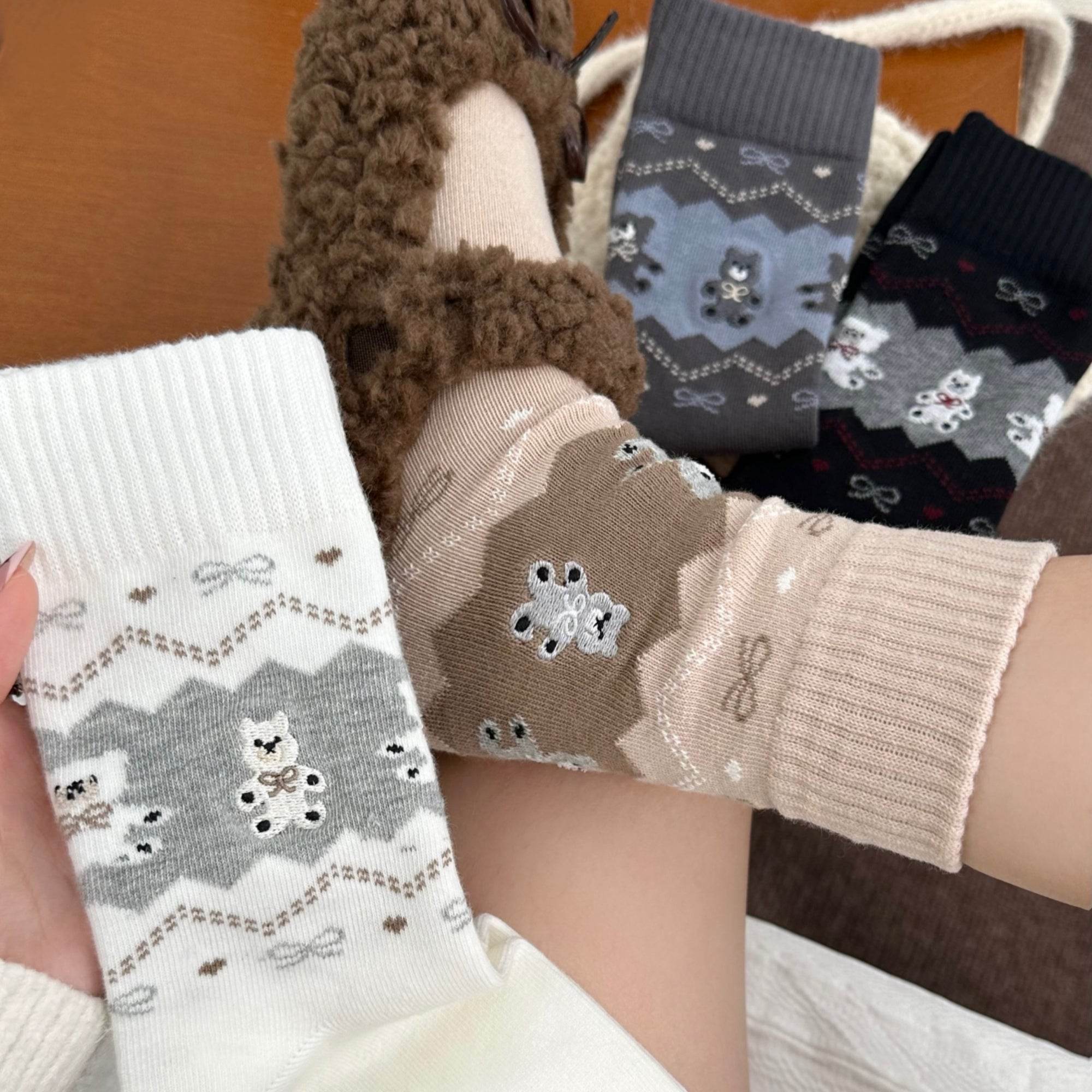 Women's Cozy Teddy Bear Crew Socks - Single Pair