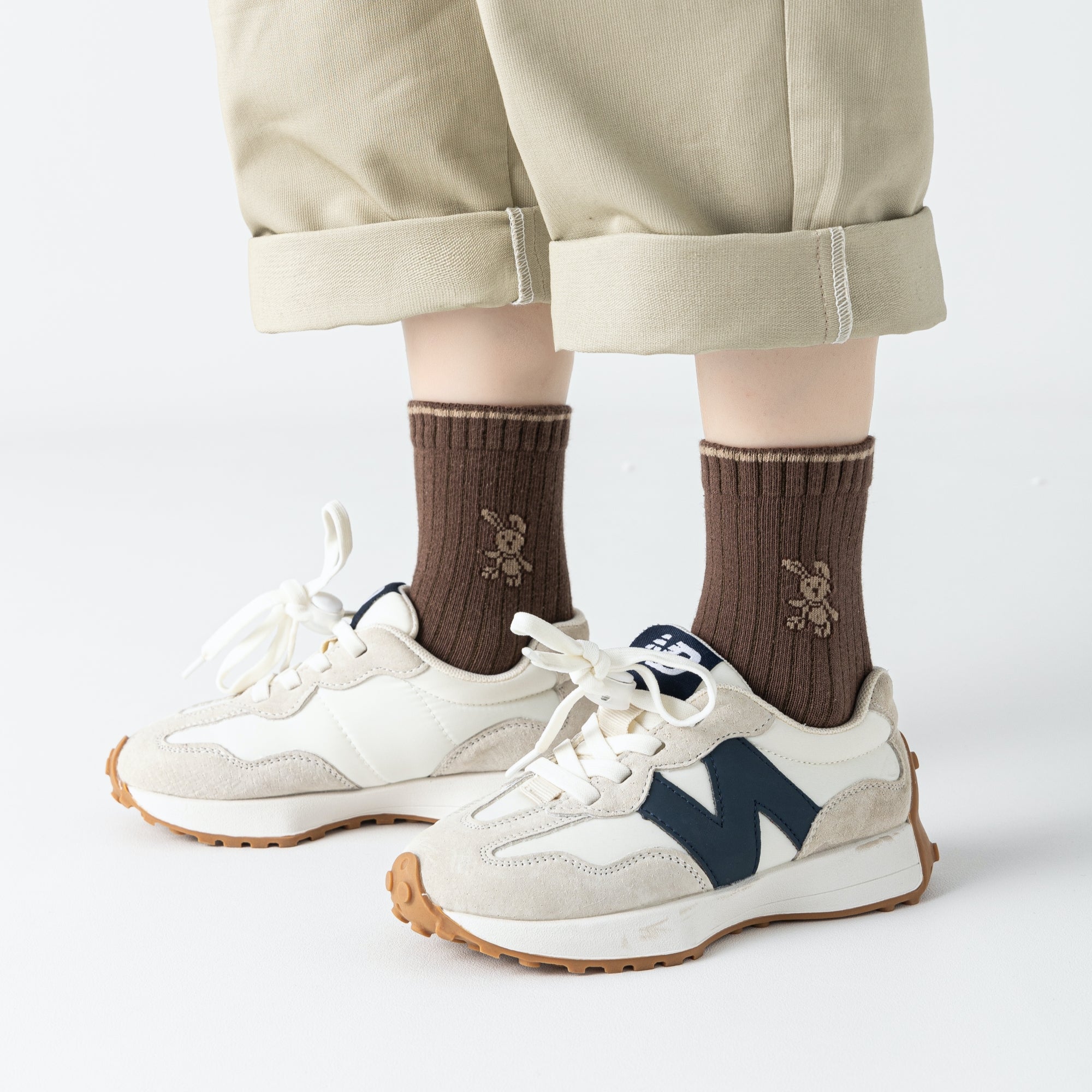 Kid's Neutral Ribbed Crew Socks 5 - Pairs