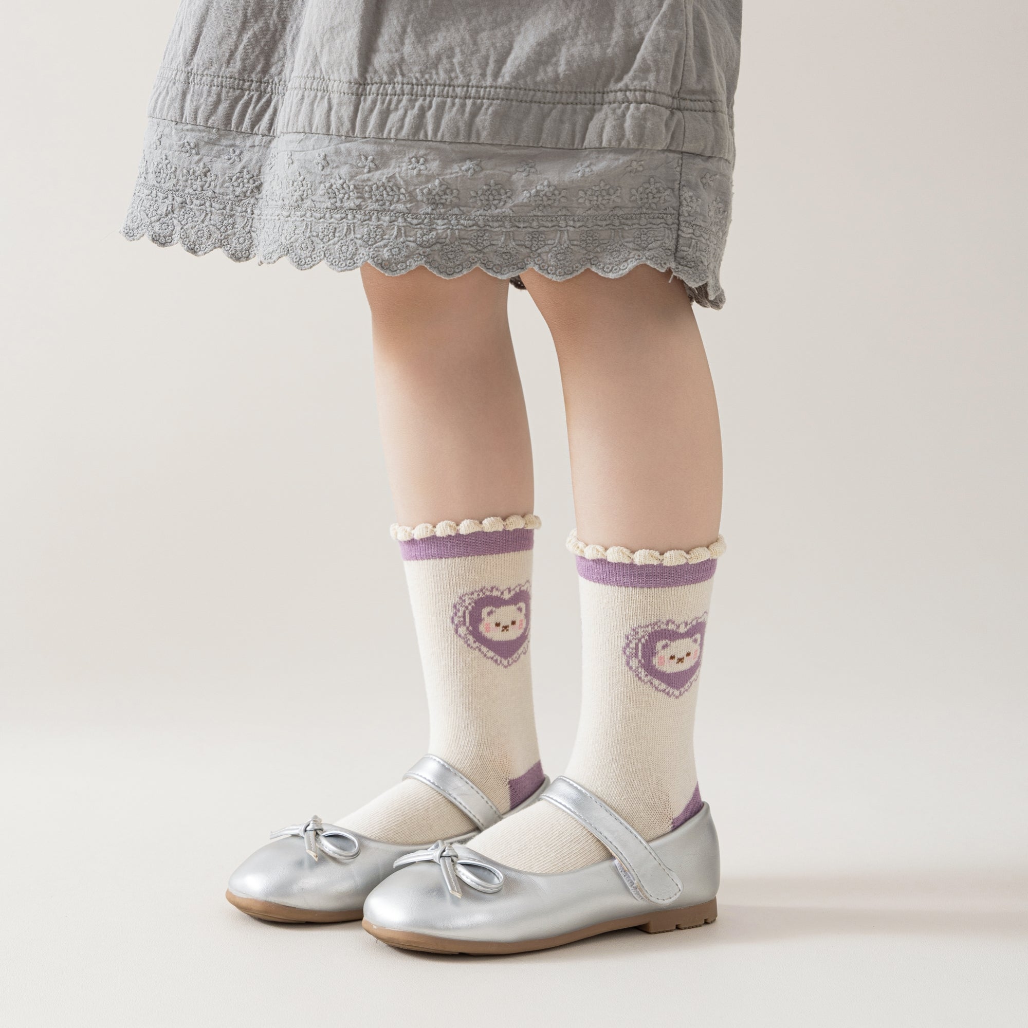 Kid's Lavender Kitten Crew Socks - 5 Pairs