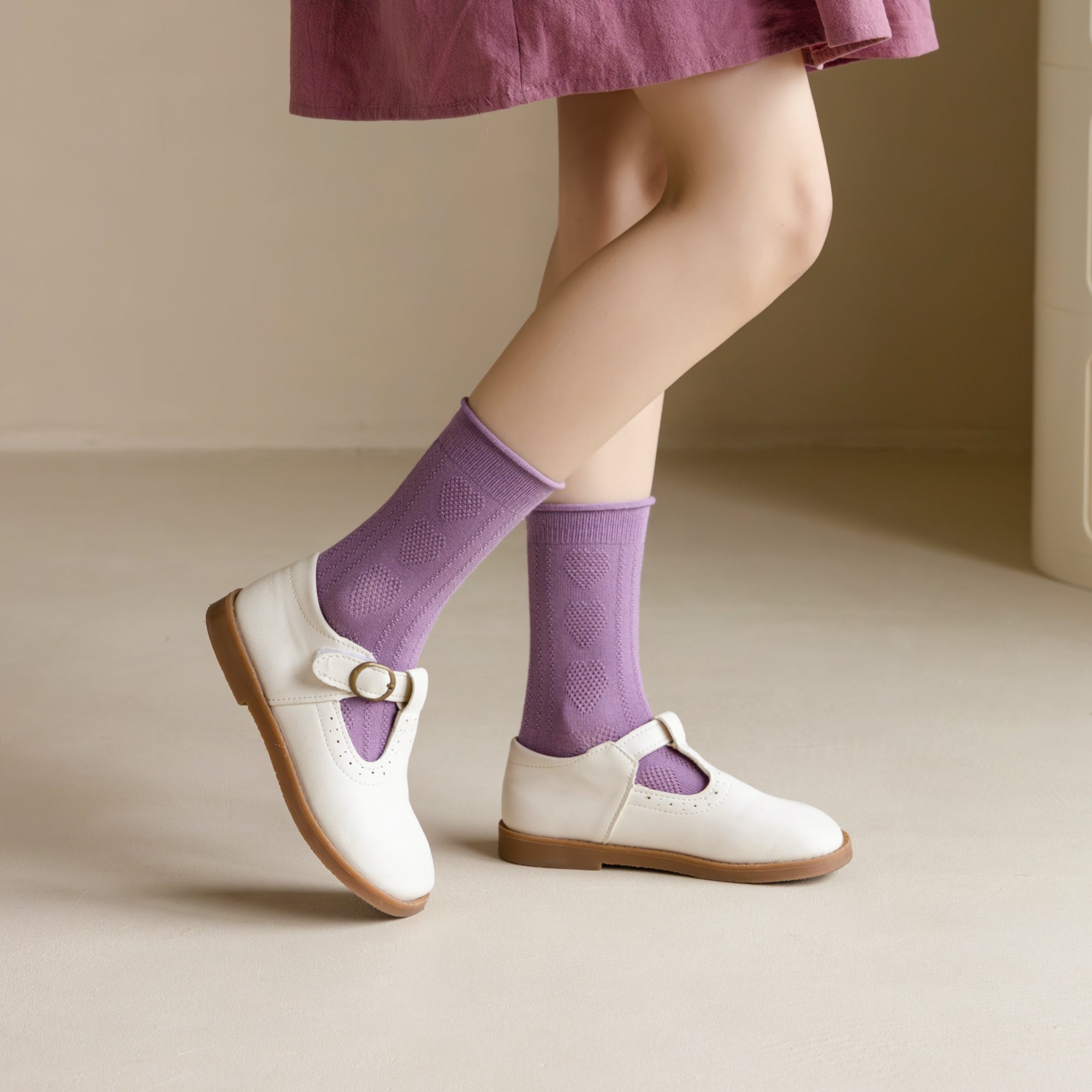 Kid's Girls' Purple Floral Crew Socks - 5 Pairs