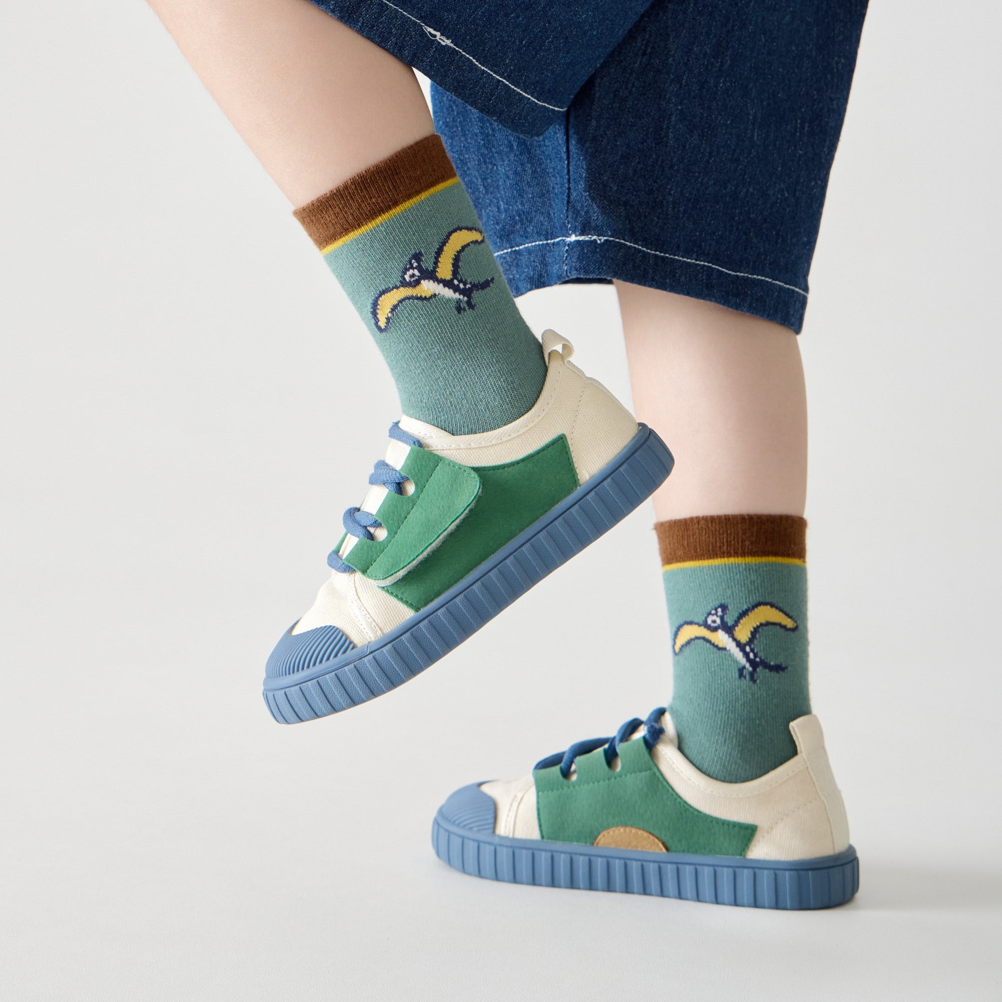Kid's Retro Dinosaur Crew Socks - 5 Pairs