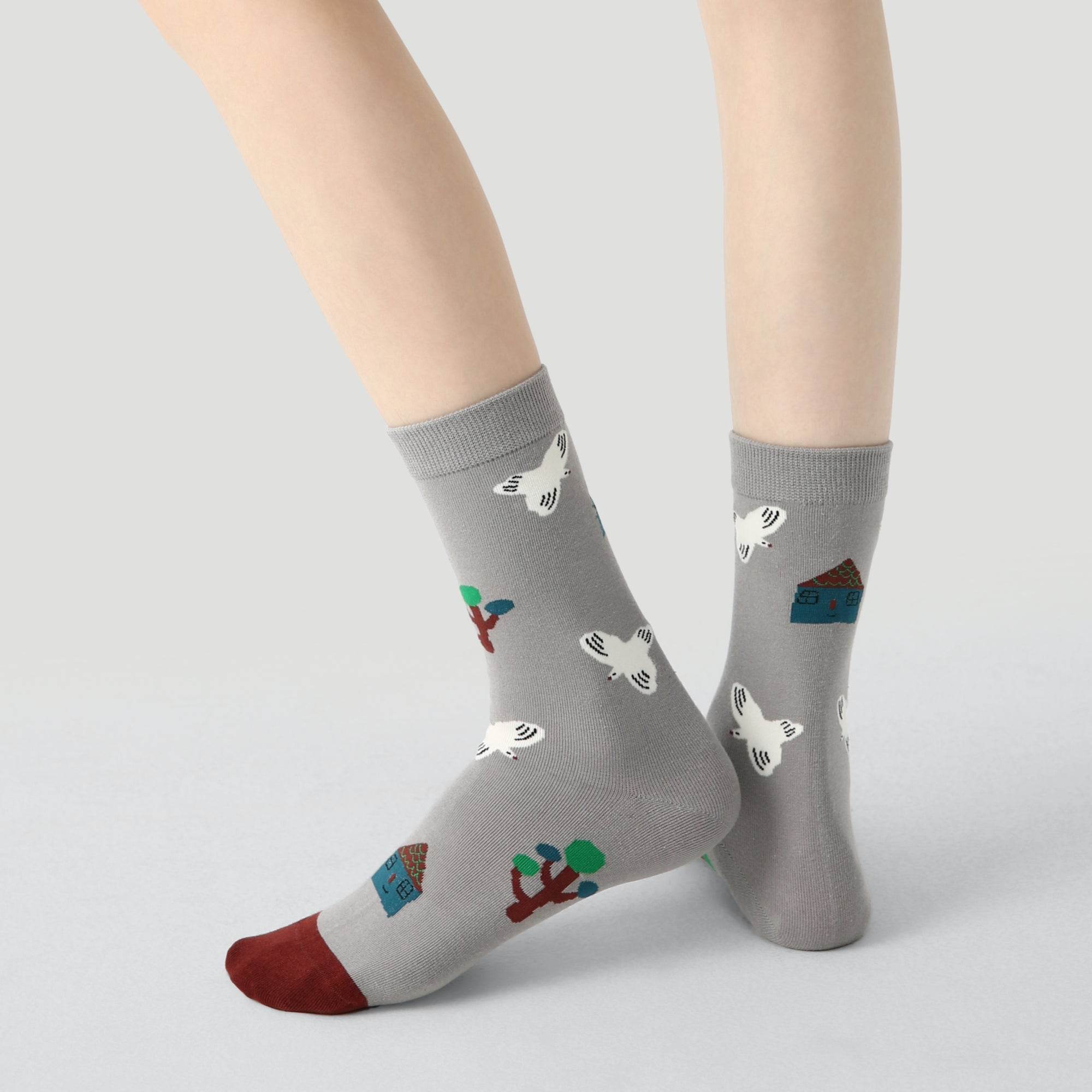 Women's Whimsical Doodle Crew Socks - 3 pairs