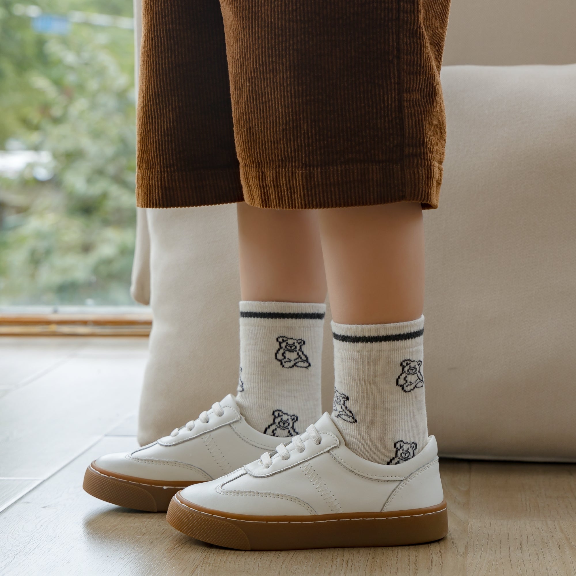 Kid's Bear & Stripe Crew Socks - 5 Pairs