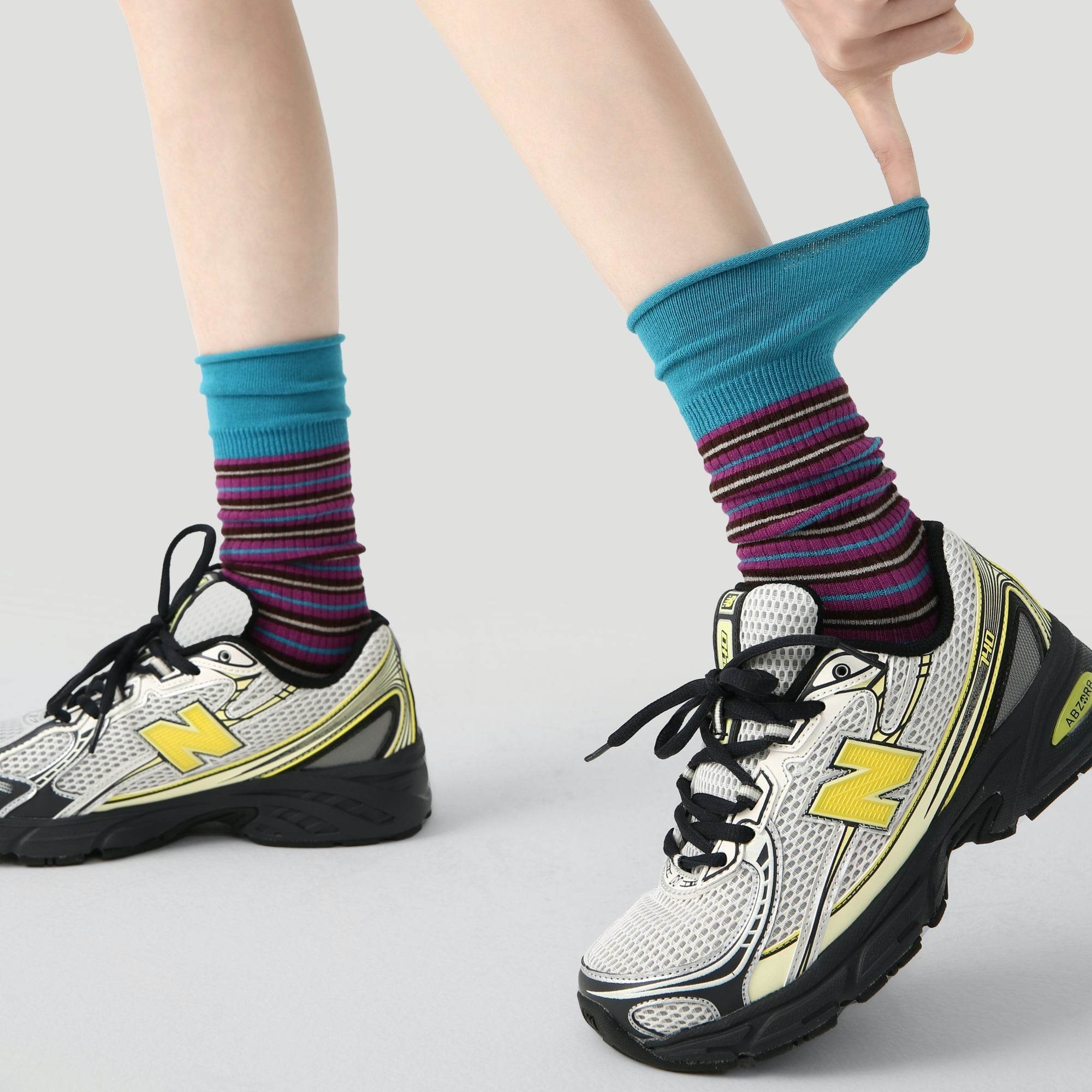 Women's Bright Blue Cuff Stripe Crew Socks - Single Pair