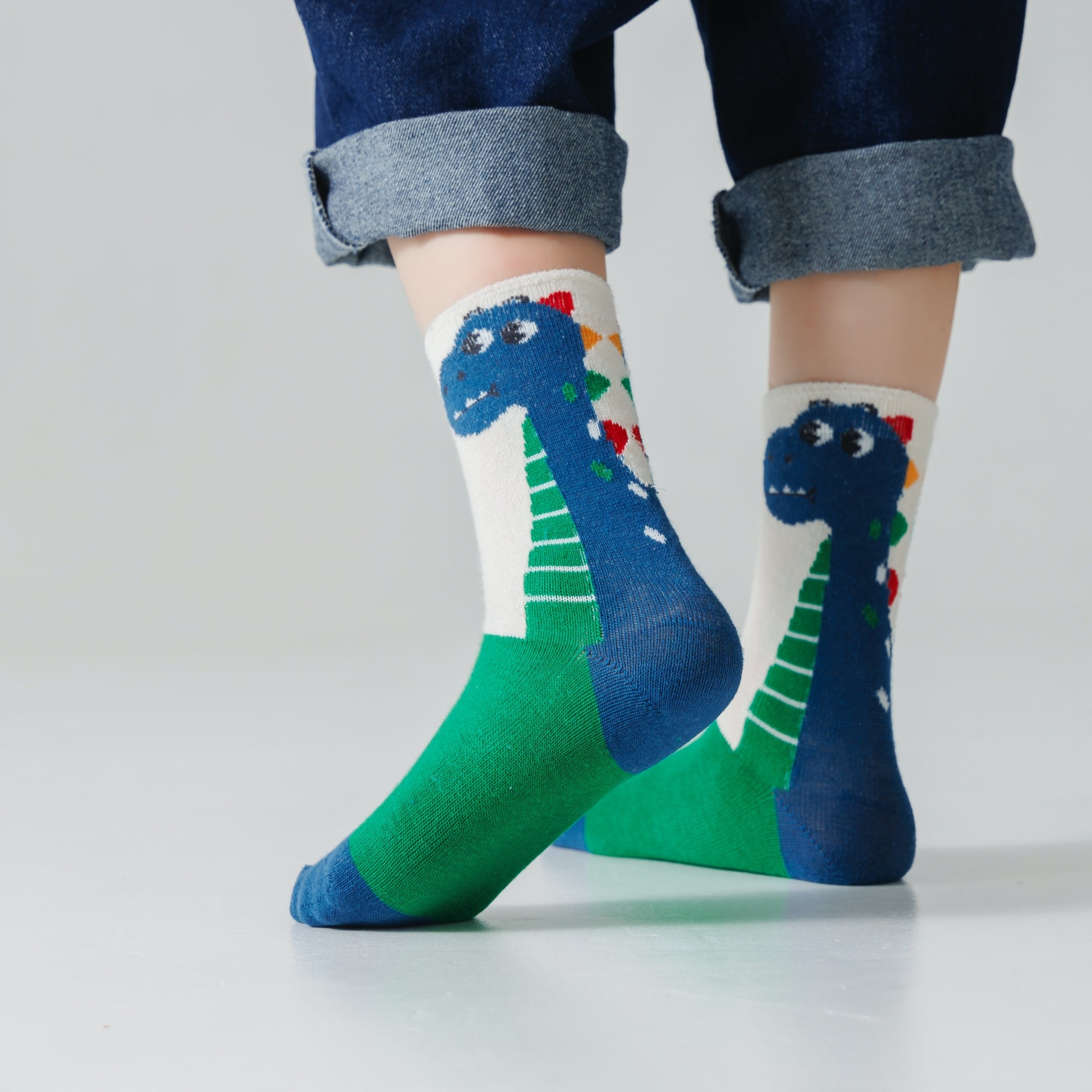 Kid's Boys' Dinosaur & Stripe Crew Socks - 5 Pairs