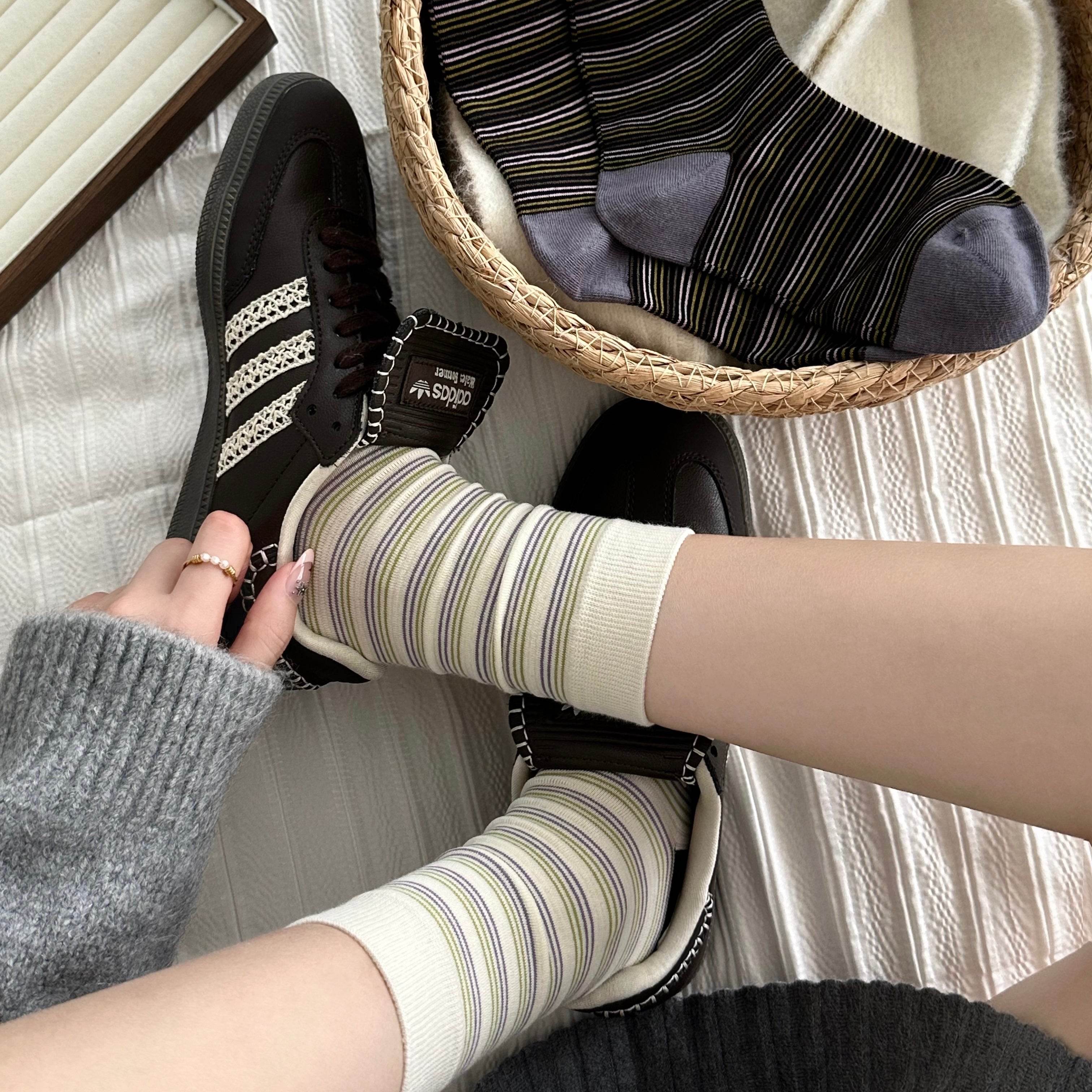 Women's Color Block Cuff Striped Socks - Single Pair