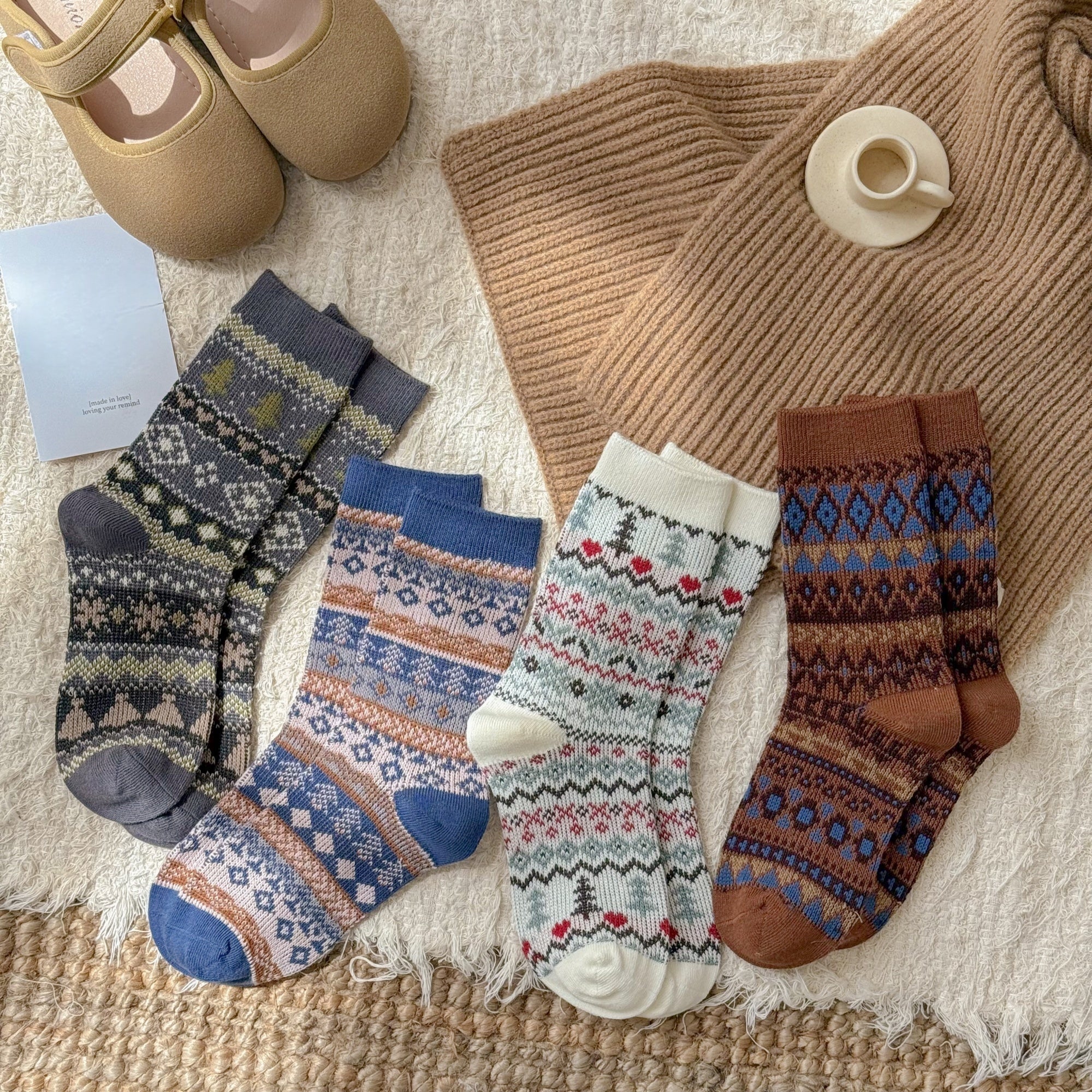 Kid's Fair Isle Crew Socks - 4 Pairs