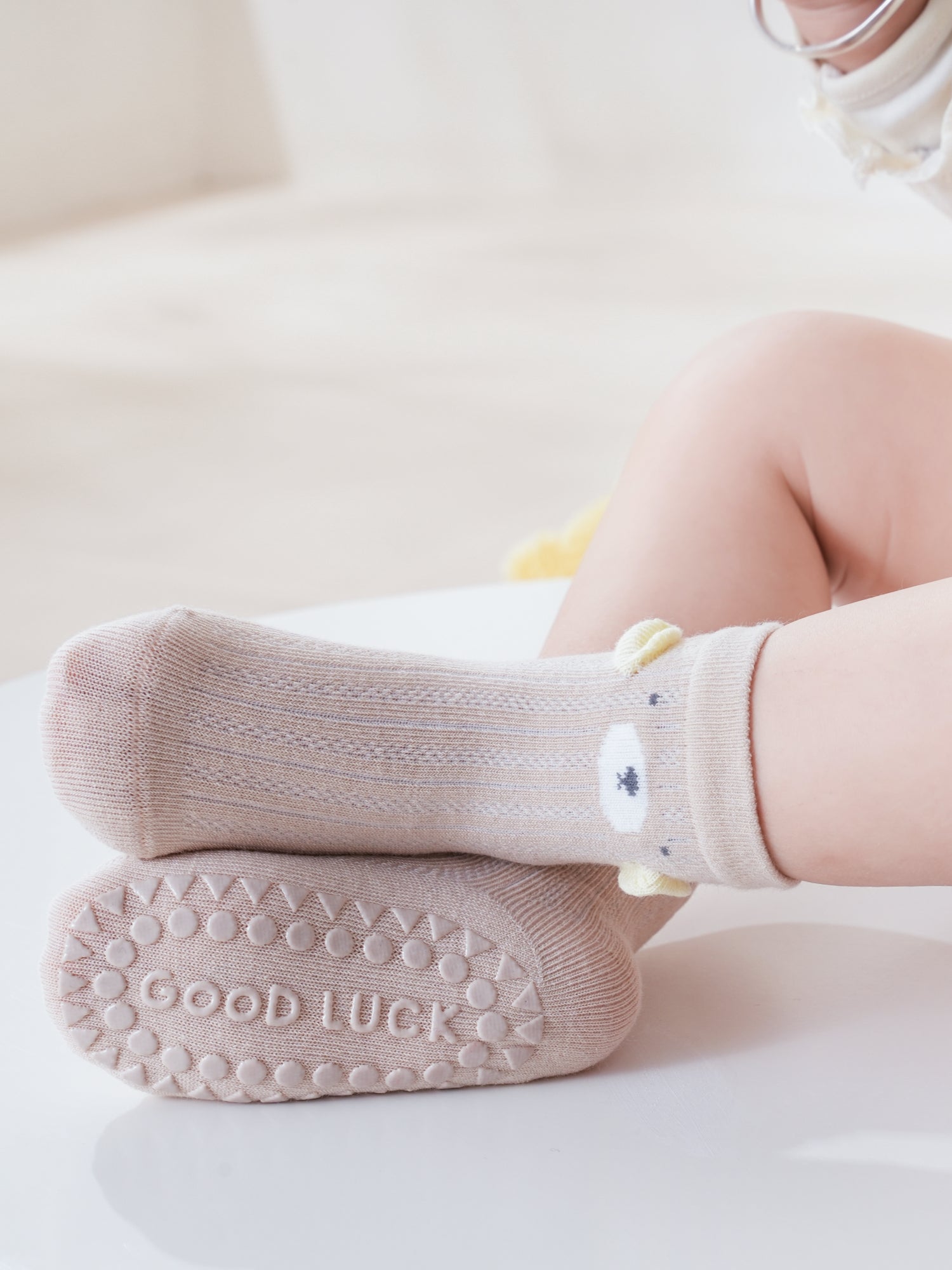 Babies' Non-Slip Mid Crew Socks-3 Pack