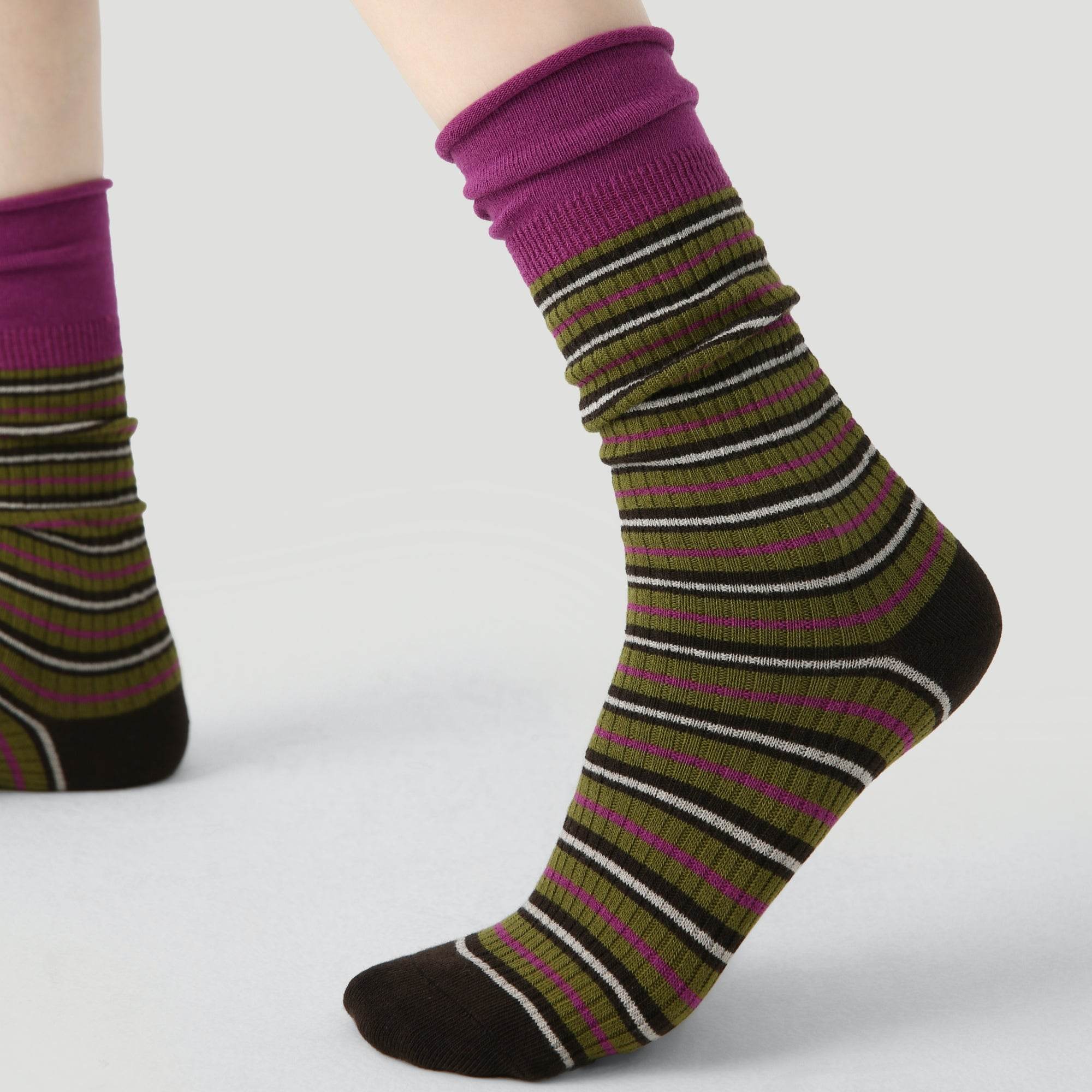 Women's Purple Cuff Stripe Crew Socks - Single Pair