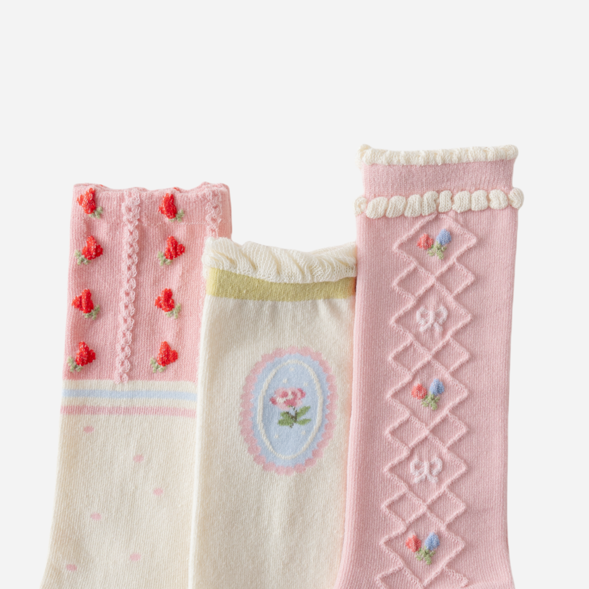 Kid's Girls' Sweet Strawberry & Portrait Knee High Socks - 3 Pairs