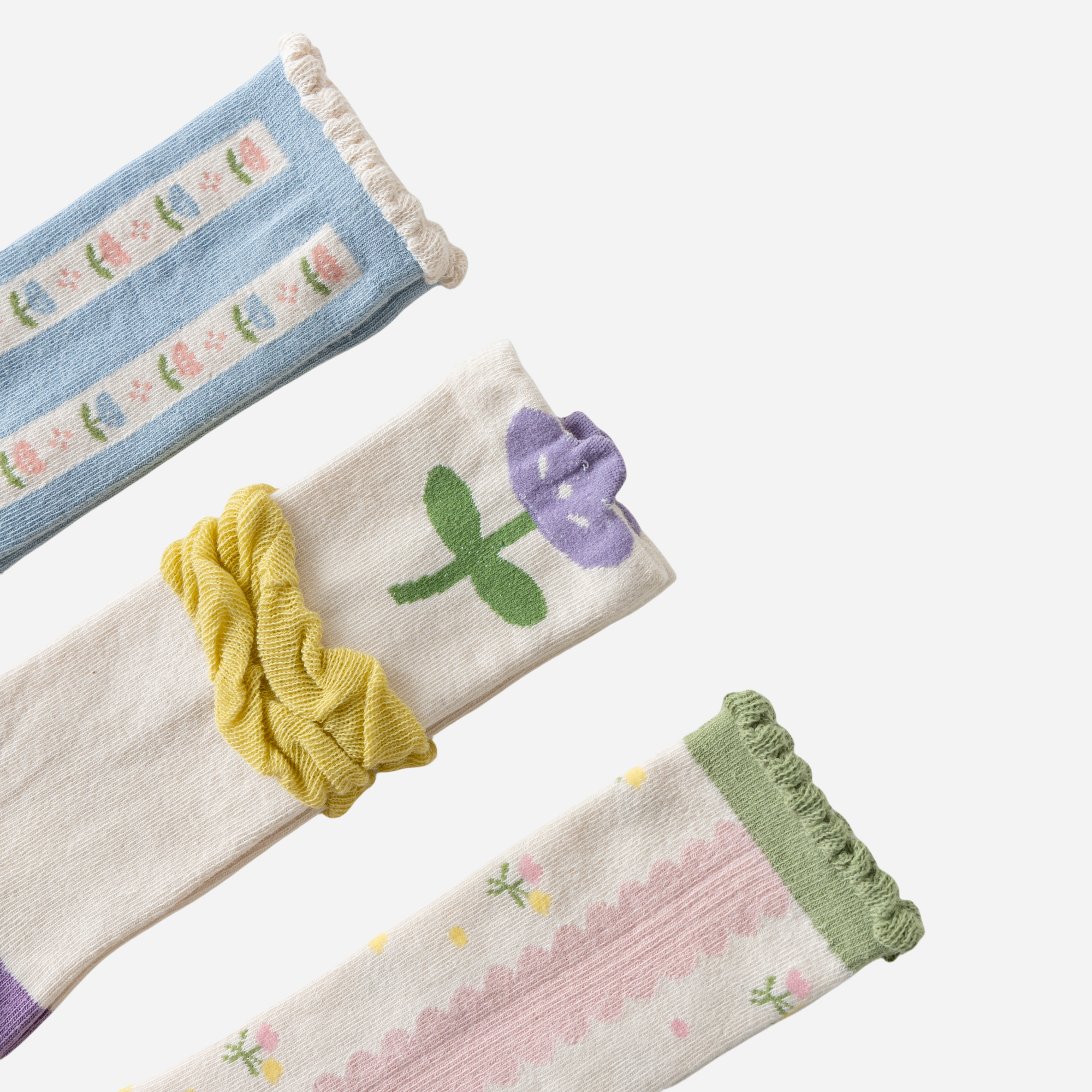 Kid's Girls' Sweet Floral Ruffle Knee High Socks - 3 Pairs