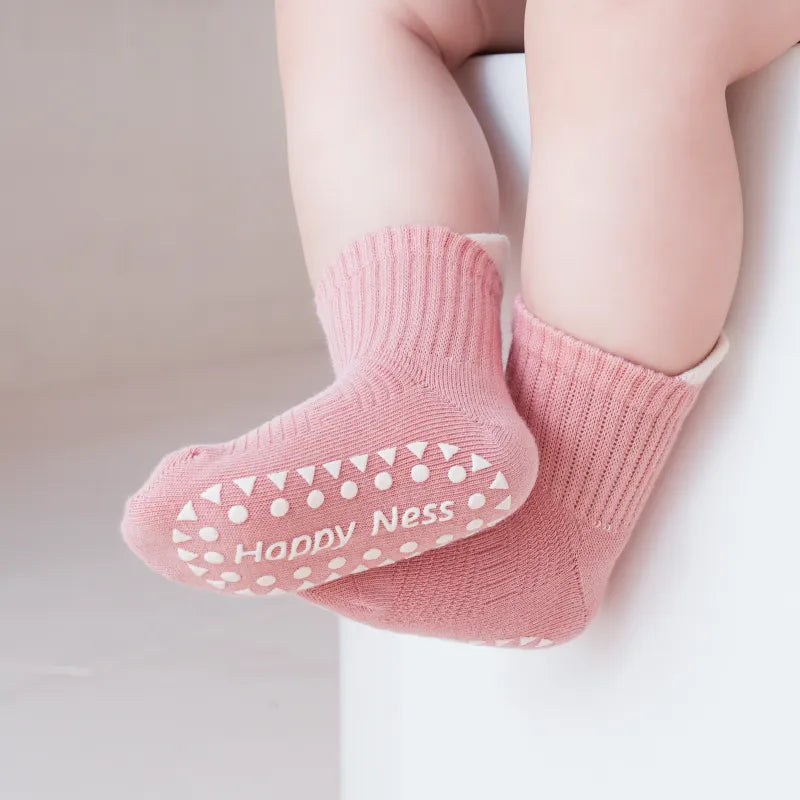 Babies Color Cuff Grip Socks-4 Pairs