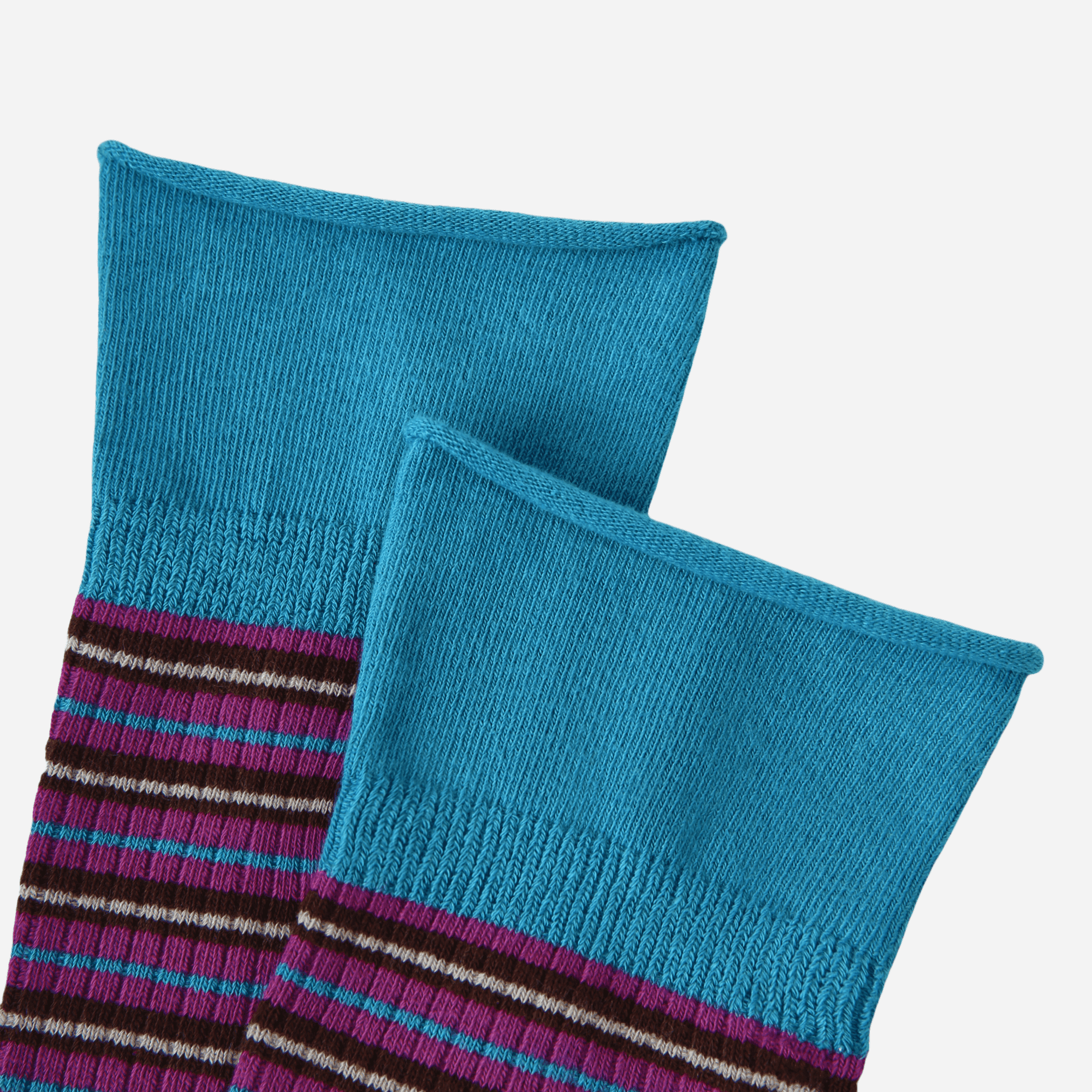 Women's Bright Blue Cuff Stripe Crew Socks - Single Pair
