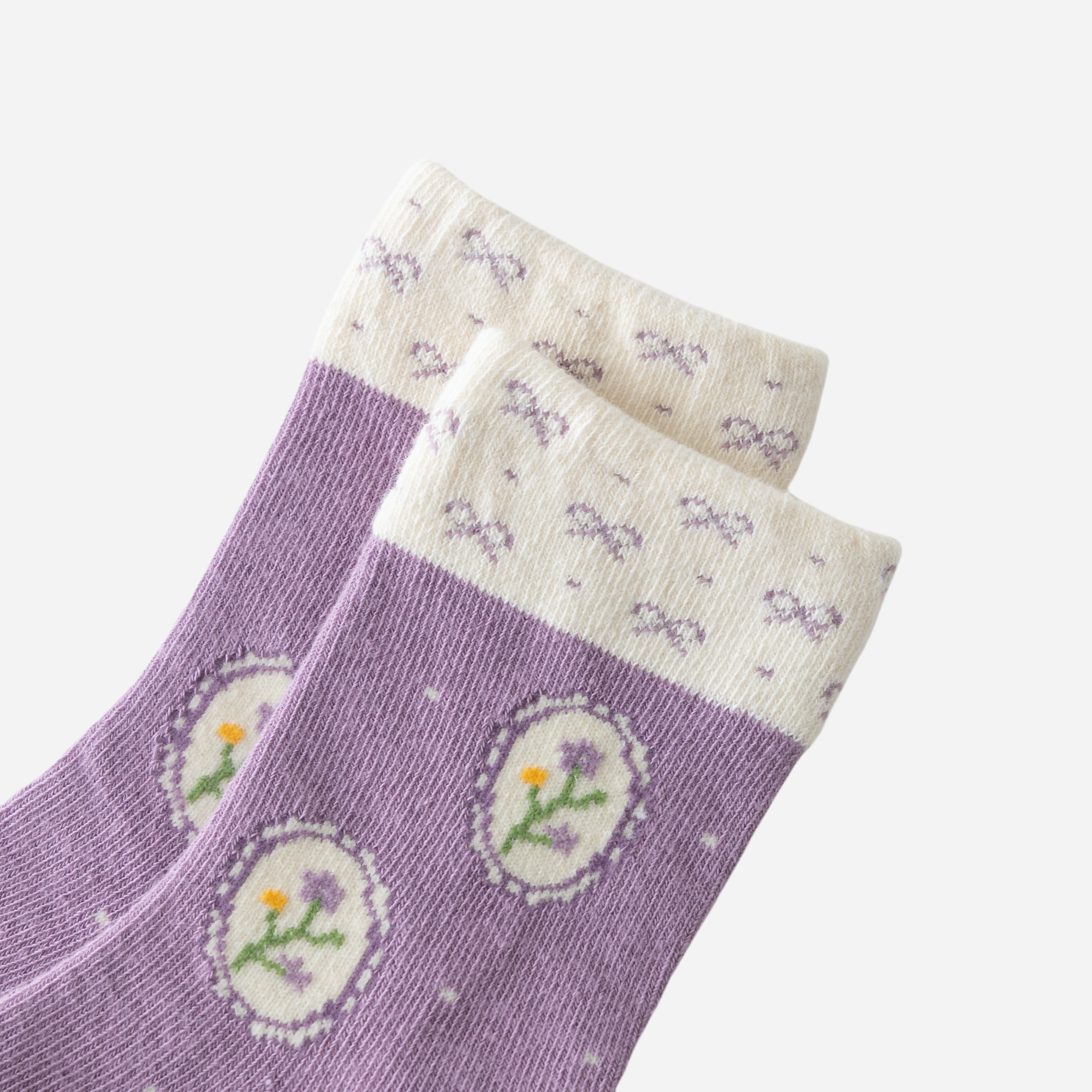 Kid's Girls' Purple Floral Crew Socks - 5 Pairs