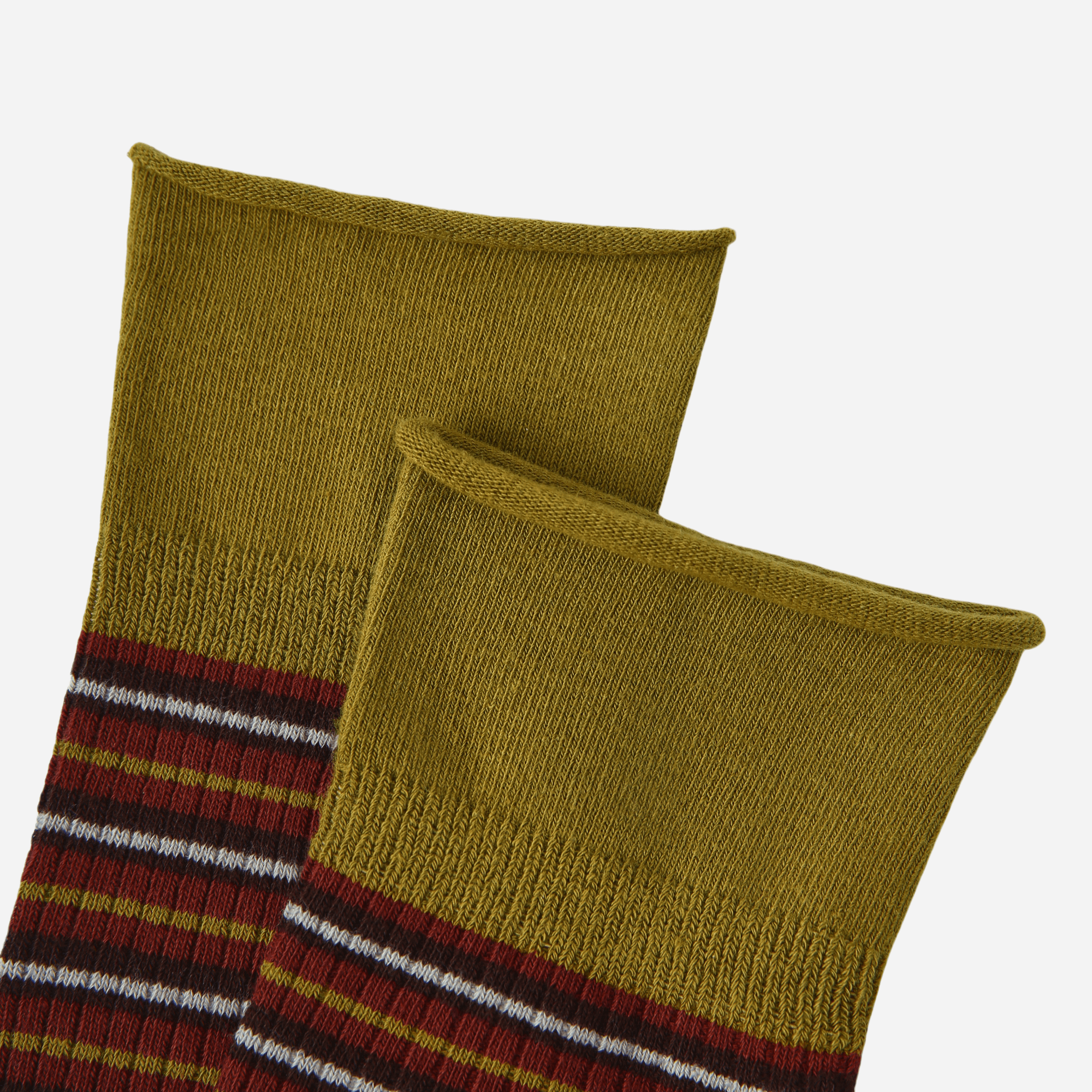 Women's Olive Cuff Stripe Crew Socks - Single Pair