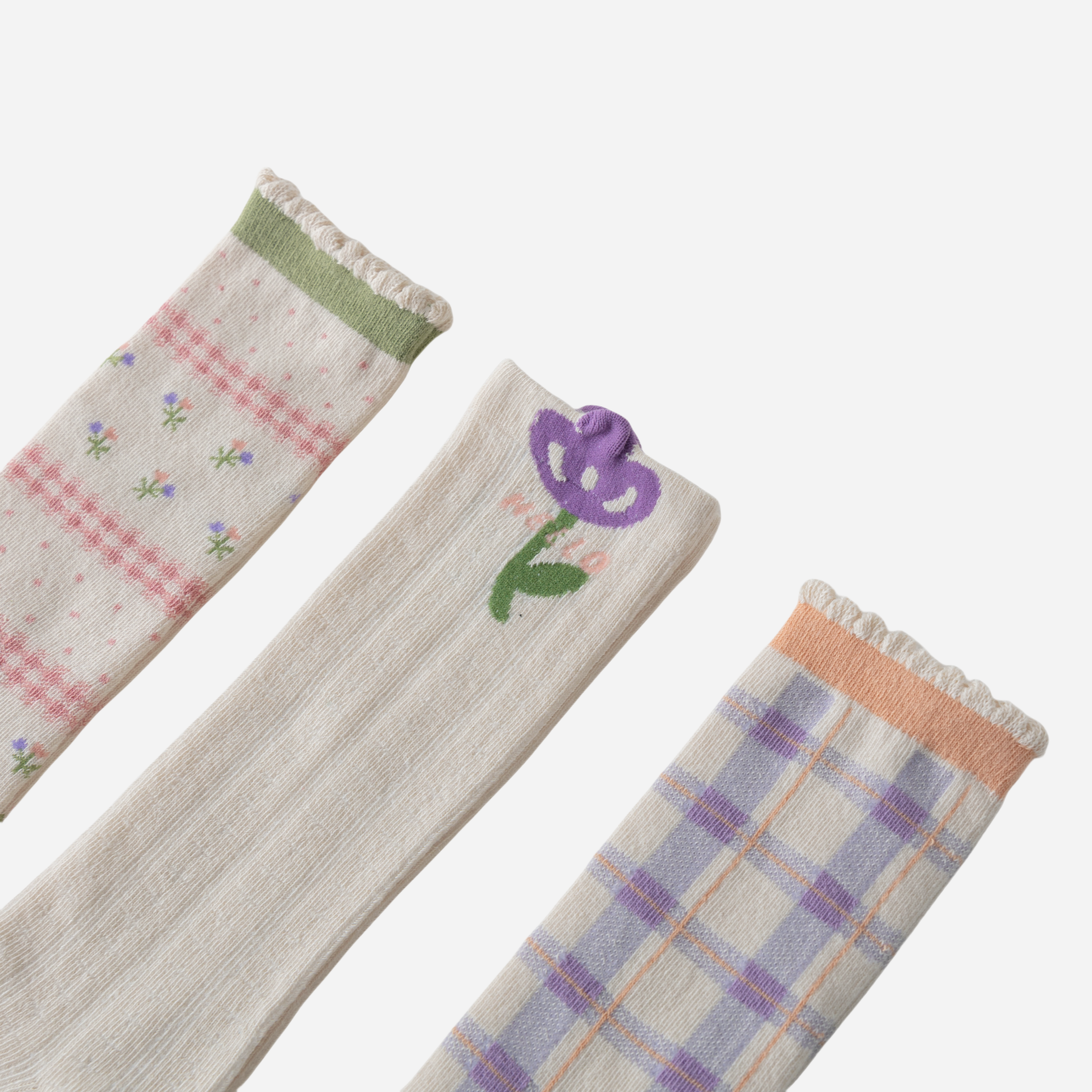 Kid's Floral & Plaid Knee High Socks - 3 Pairs