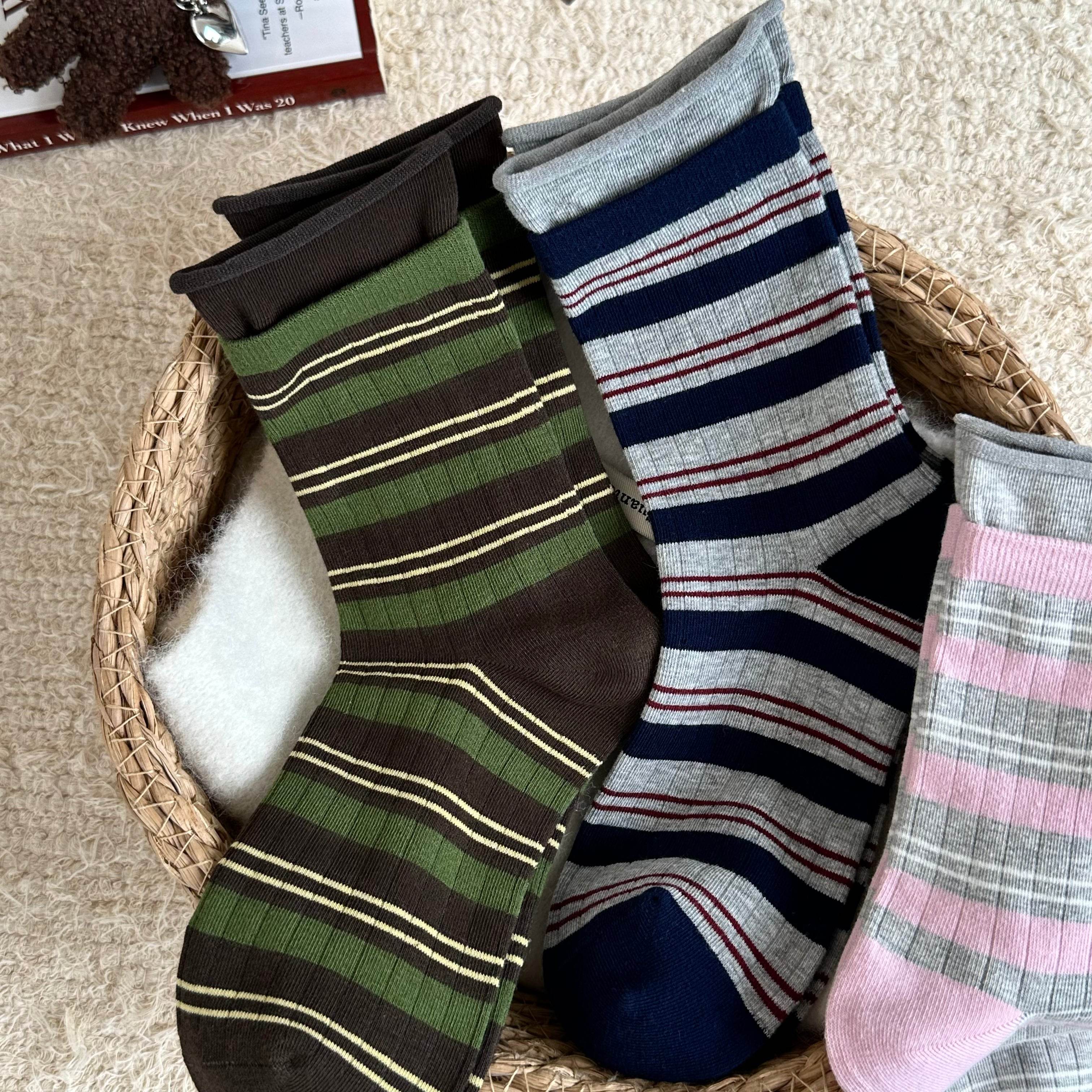 Women's Combed Cotton Stripe Crew Socks - Single Pair