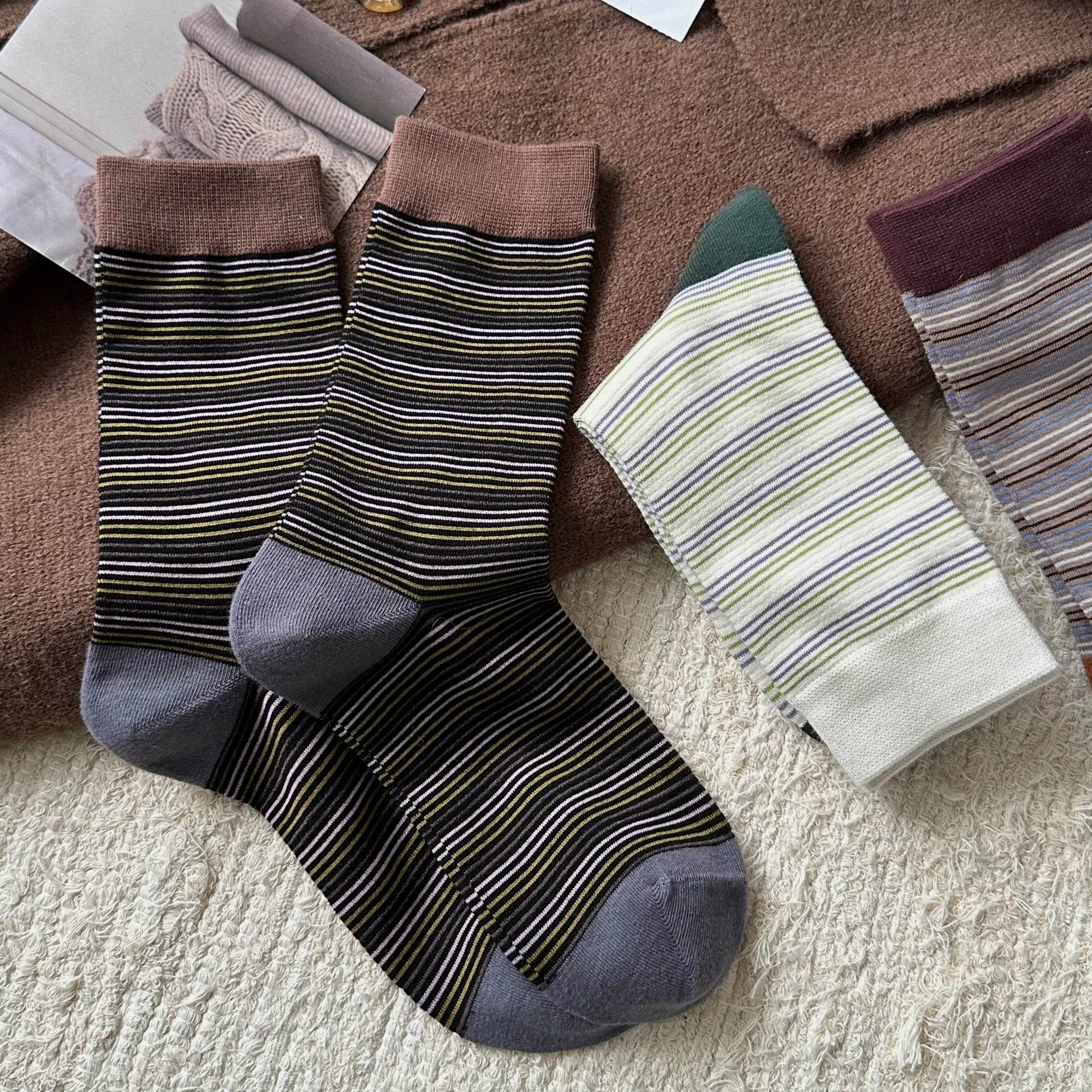 Women's Color Block Cuff Striped Socks - Single Pair
