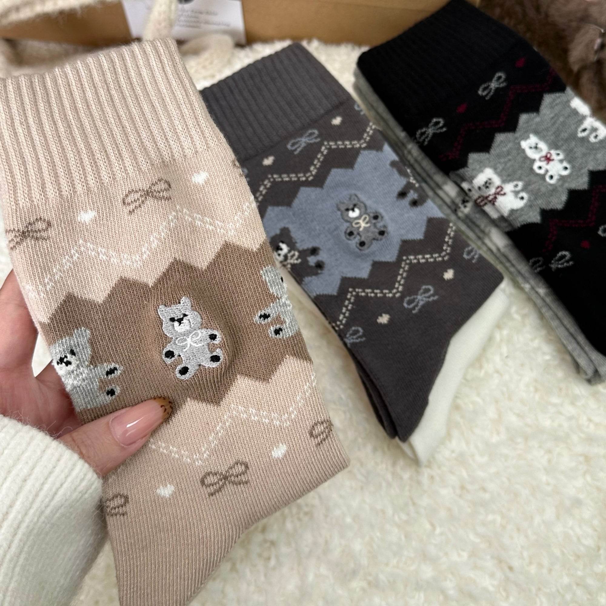 Women's Cozy Teddy Bear Crew Socks - Single Pair