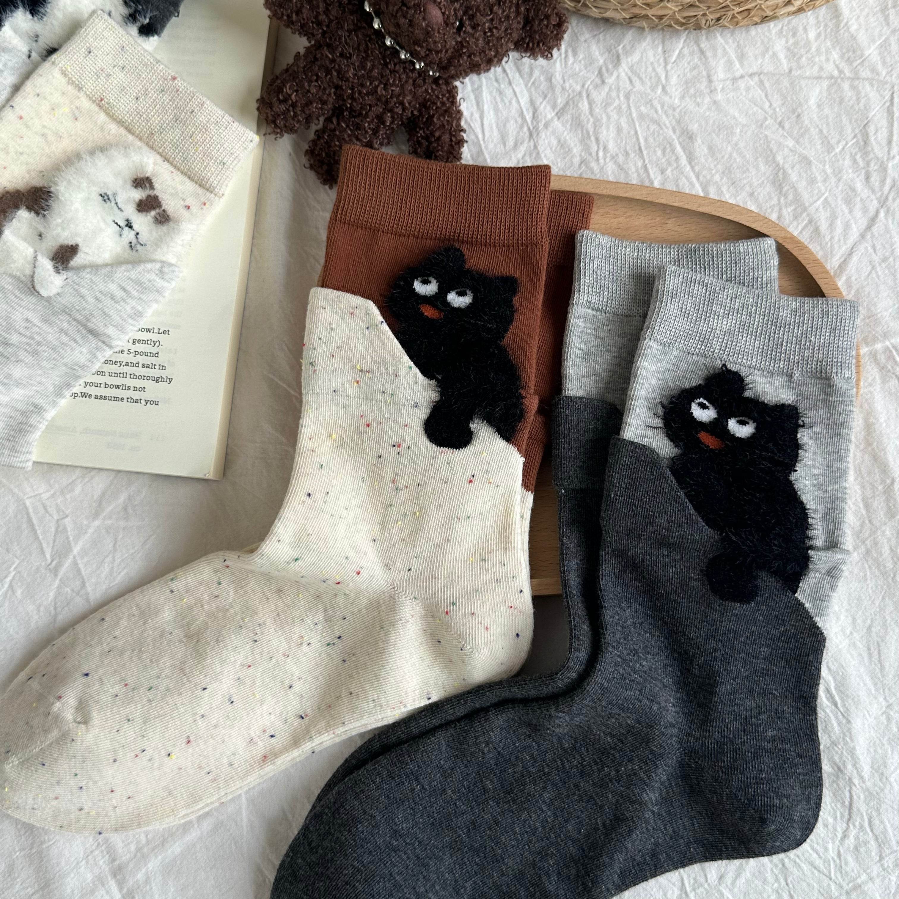 Women's Cute 3D Peeking Cat Socks - Single Pair