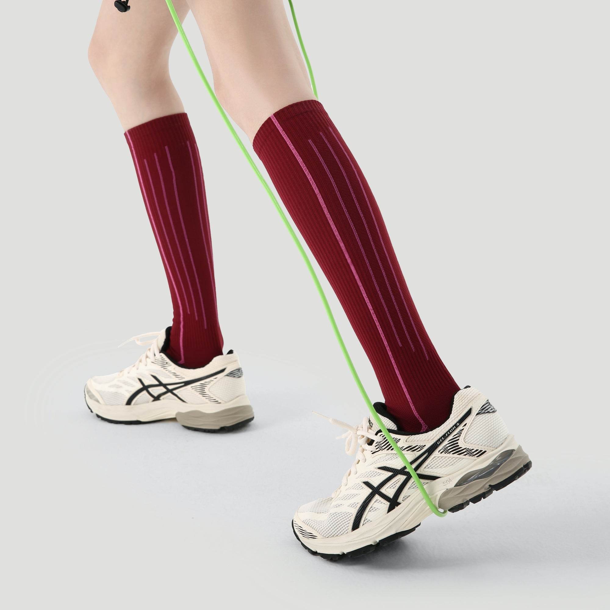 Women's Performance Knee-High Hiking Socks - Maroon & Pink Stripe
