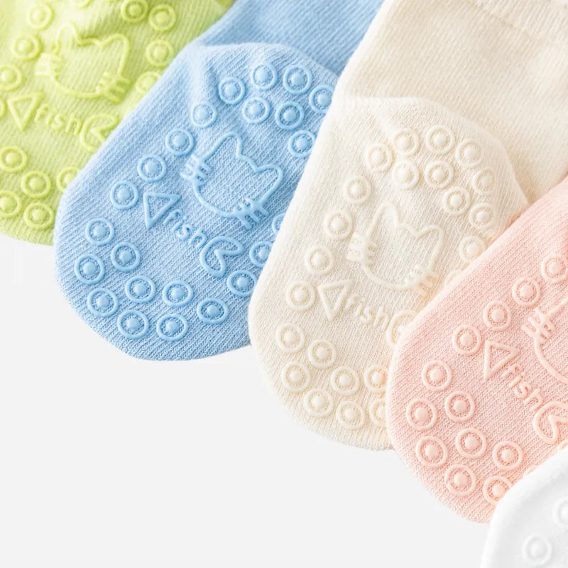 Babies Solid No-slip Socks-4 Pairs
