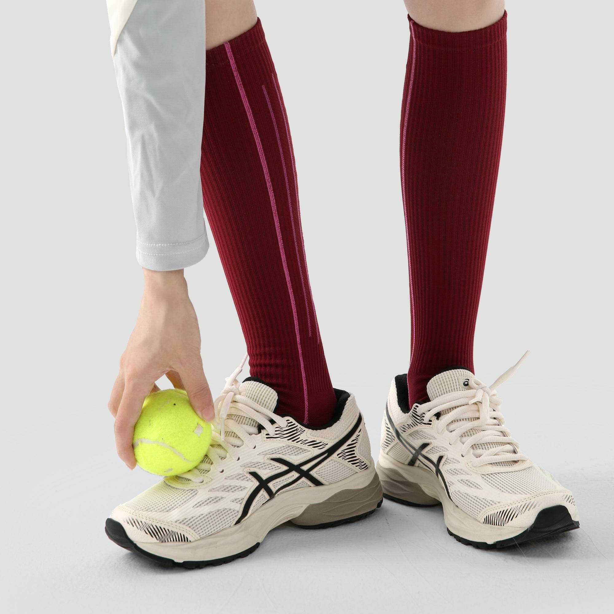 Women's Performance Knee-High Hiking Socks - Maroon & Pink Stripe