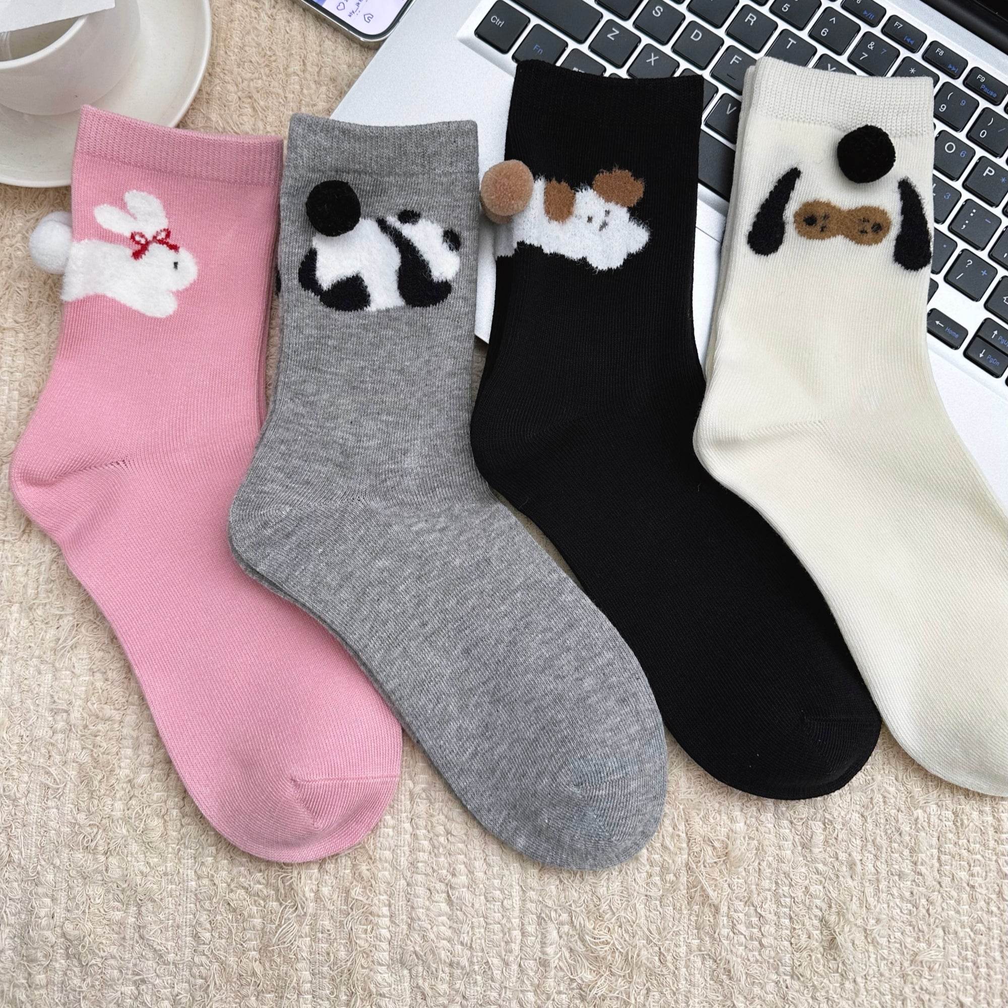 Women's Cute 3D Pom Pom Pet Socks - Single Pair