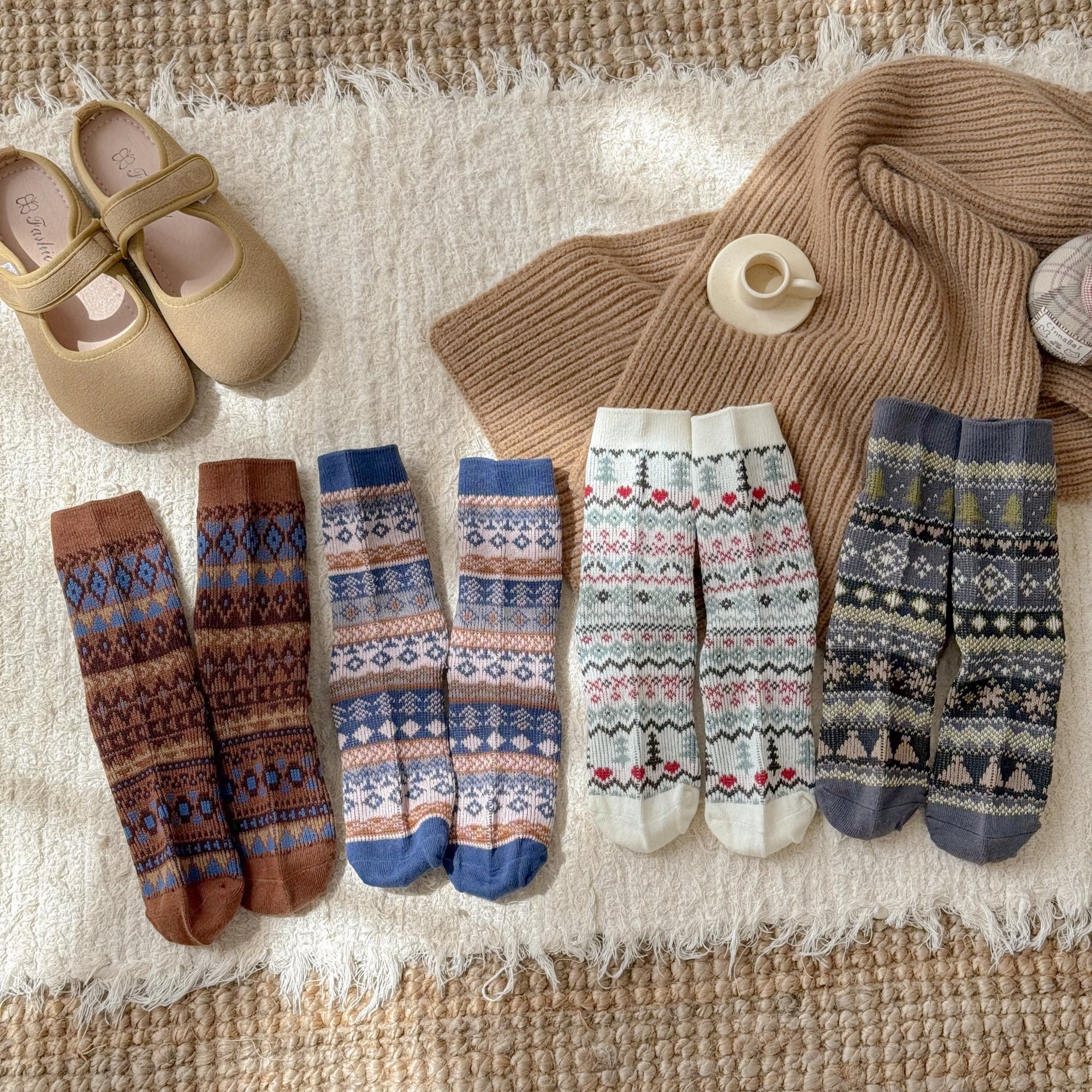 Kid's Fair Isle Crew Socks - 4 Pairs