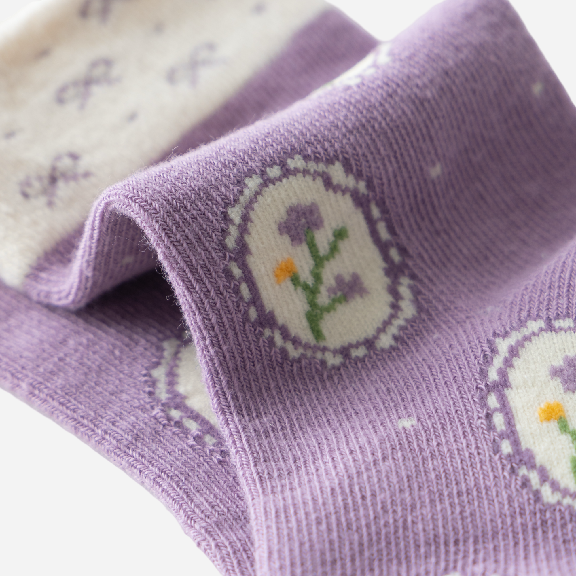 Kid's Girls' Purple Floral Crew Socks - 5 Pairs