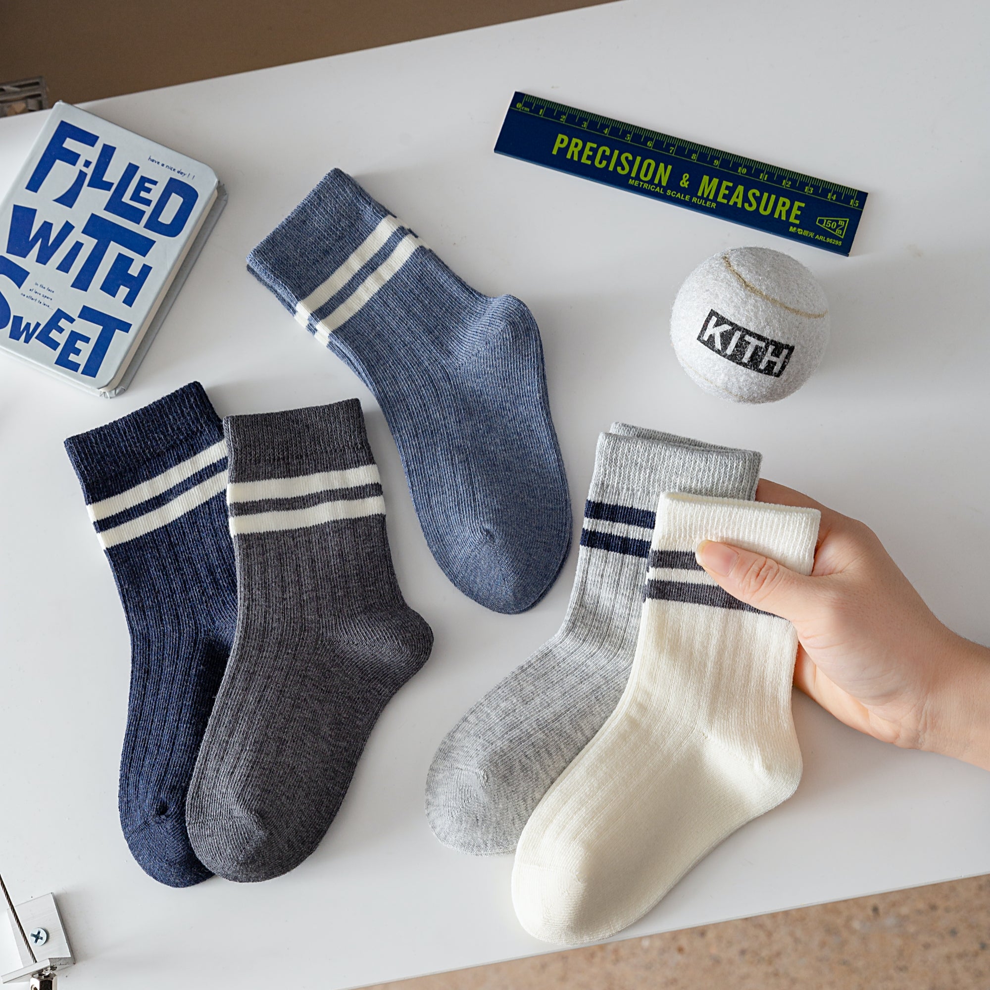 Kid's Classic Stripe Ribbed Crew Socks - 5 Pairs
