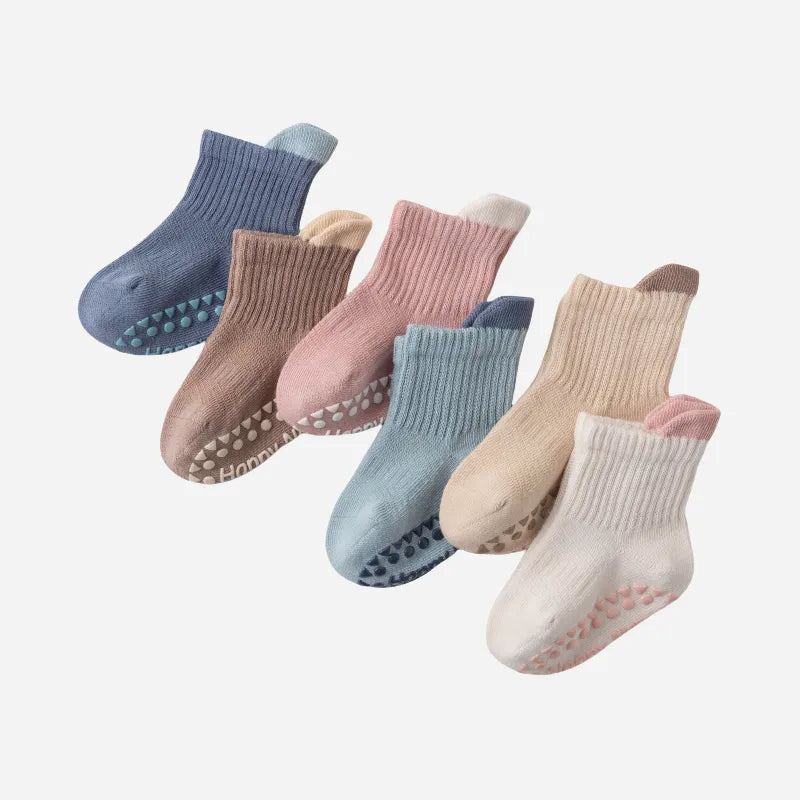 Babies Color Cuff Grip Socks-4 Pairs