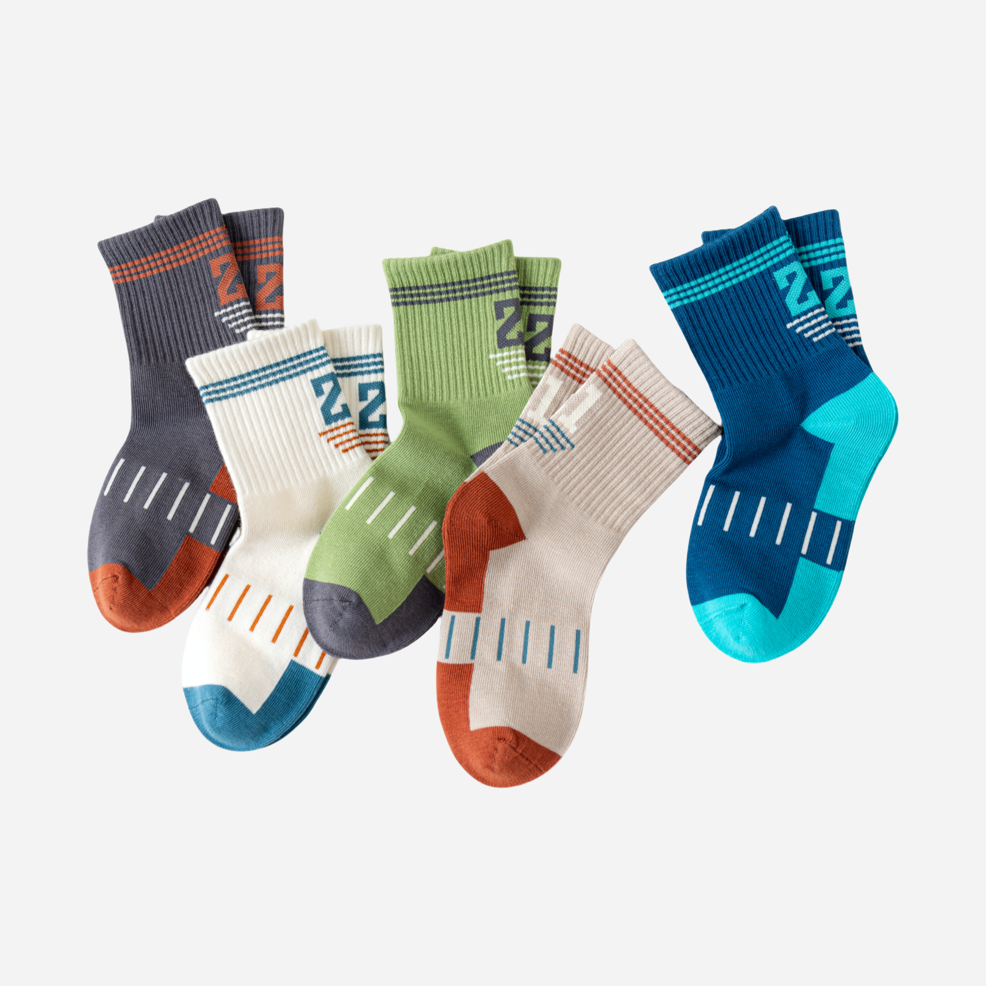 Kid's Graphic Sport Crew Socks - 5 Pairs