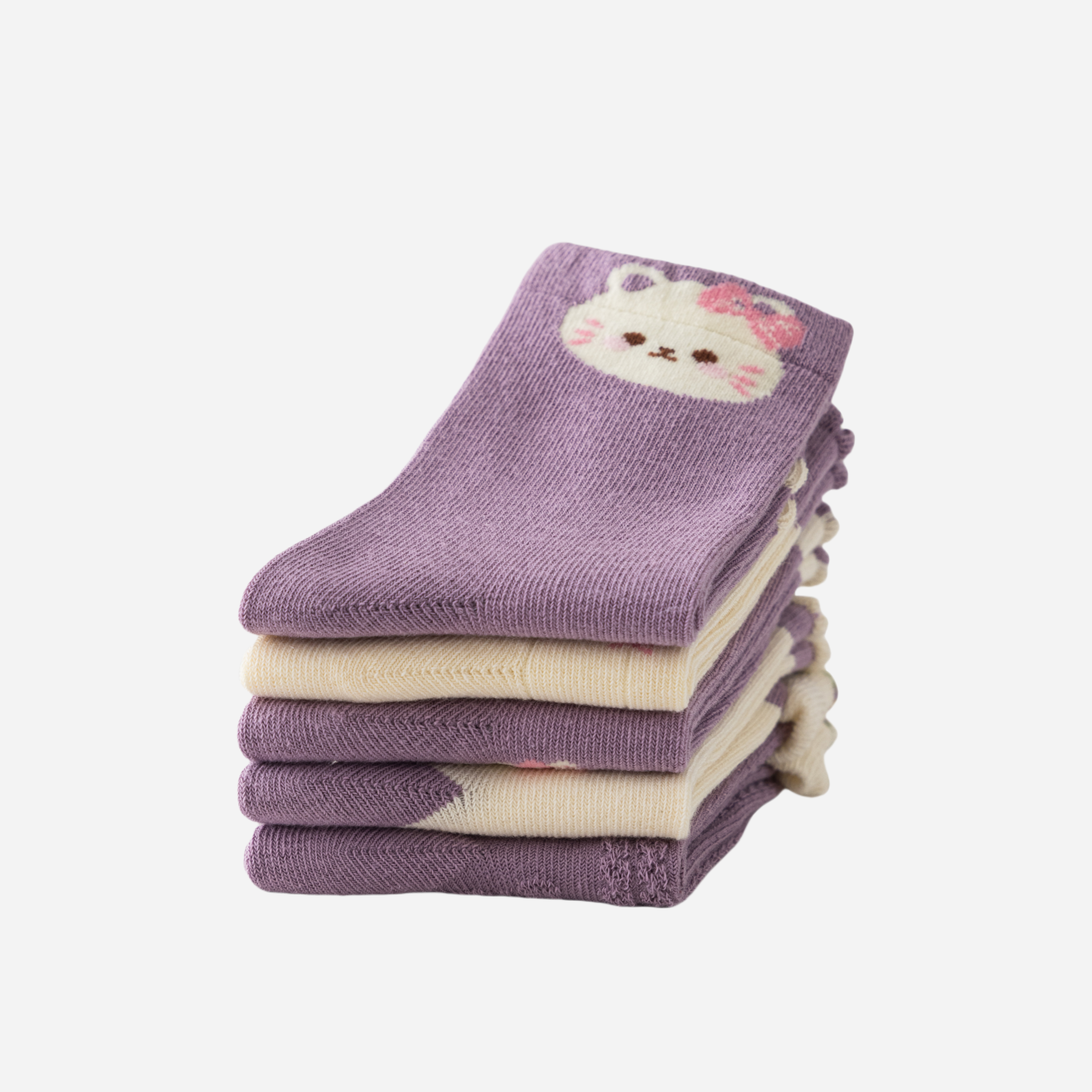 Kid's Lavender Kitten Crew Socks - 5 Pairs