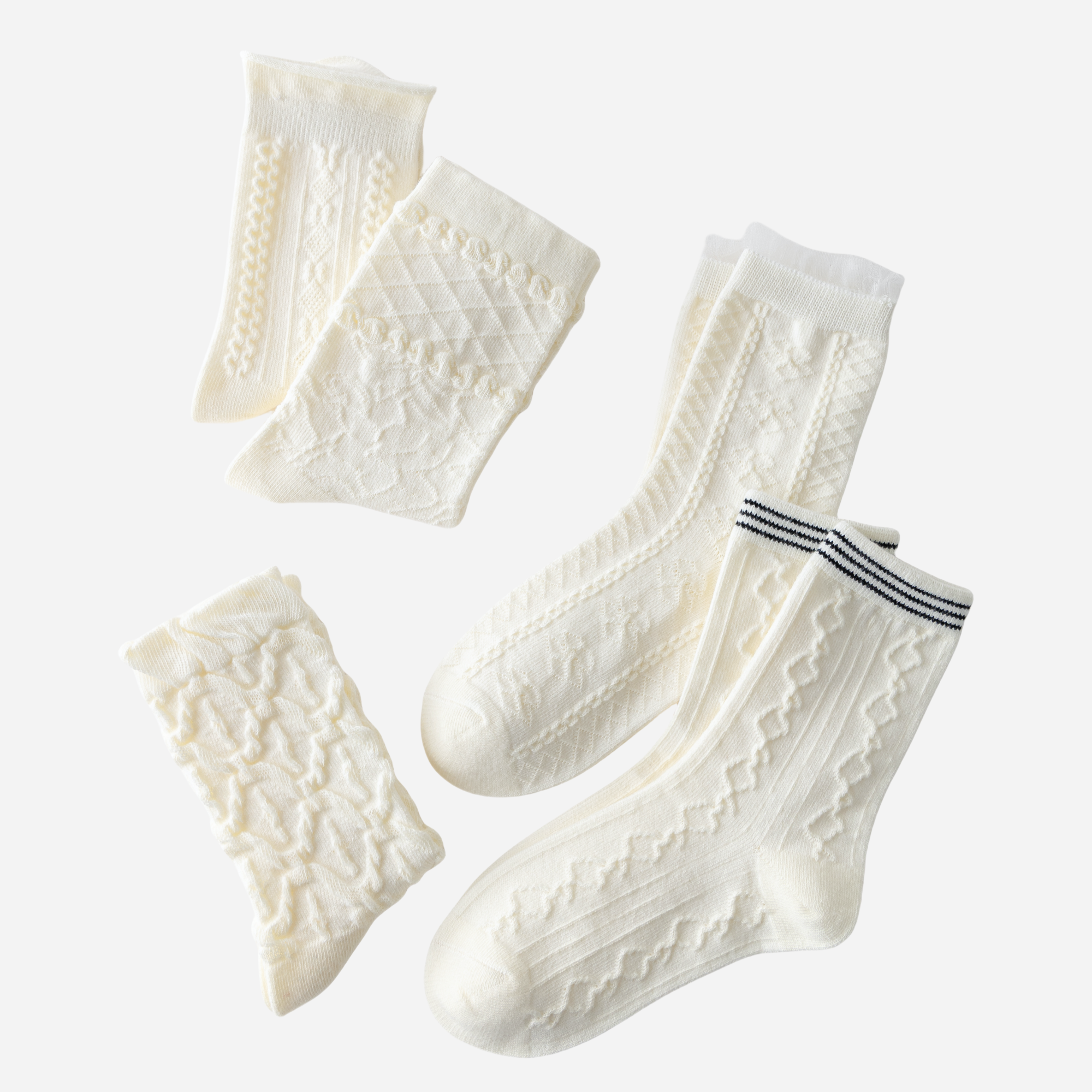 Kid's Dainty Texture Crew Socks - 5 Pairs