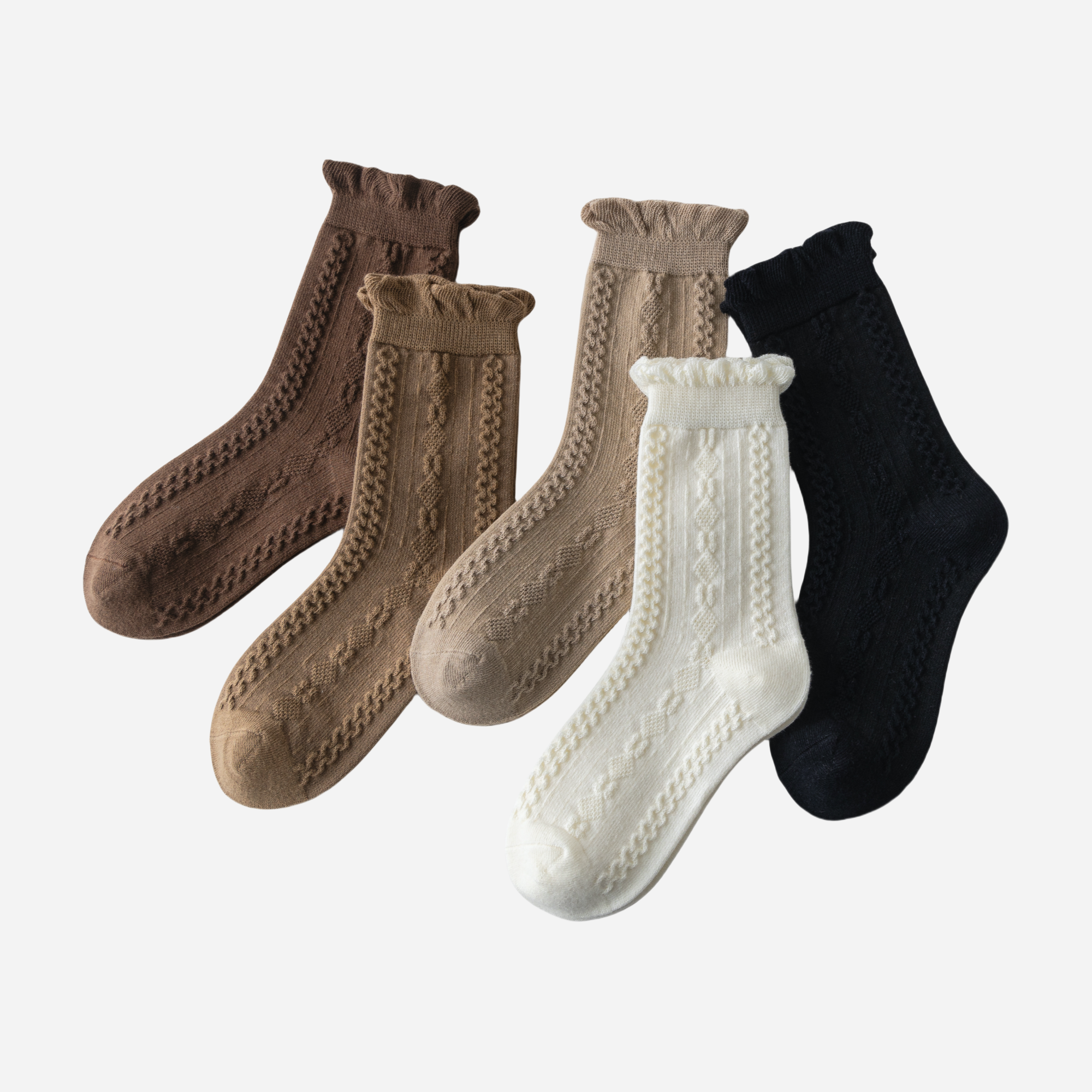 Kid's Ruffle Cable Knit Crew Socks 5 - Pairs