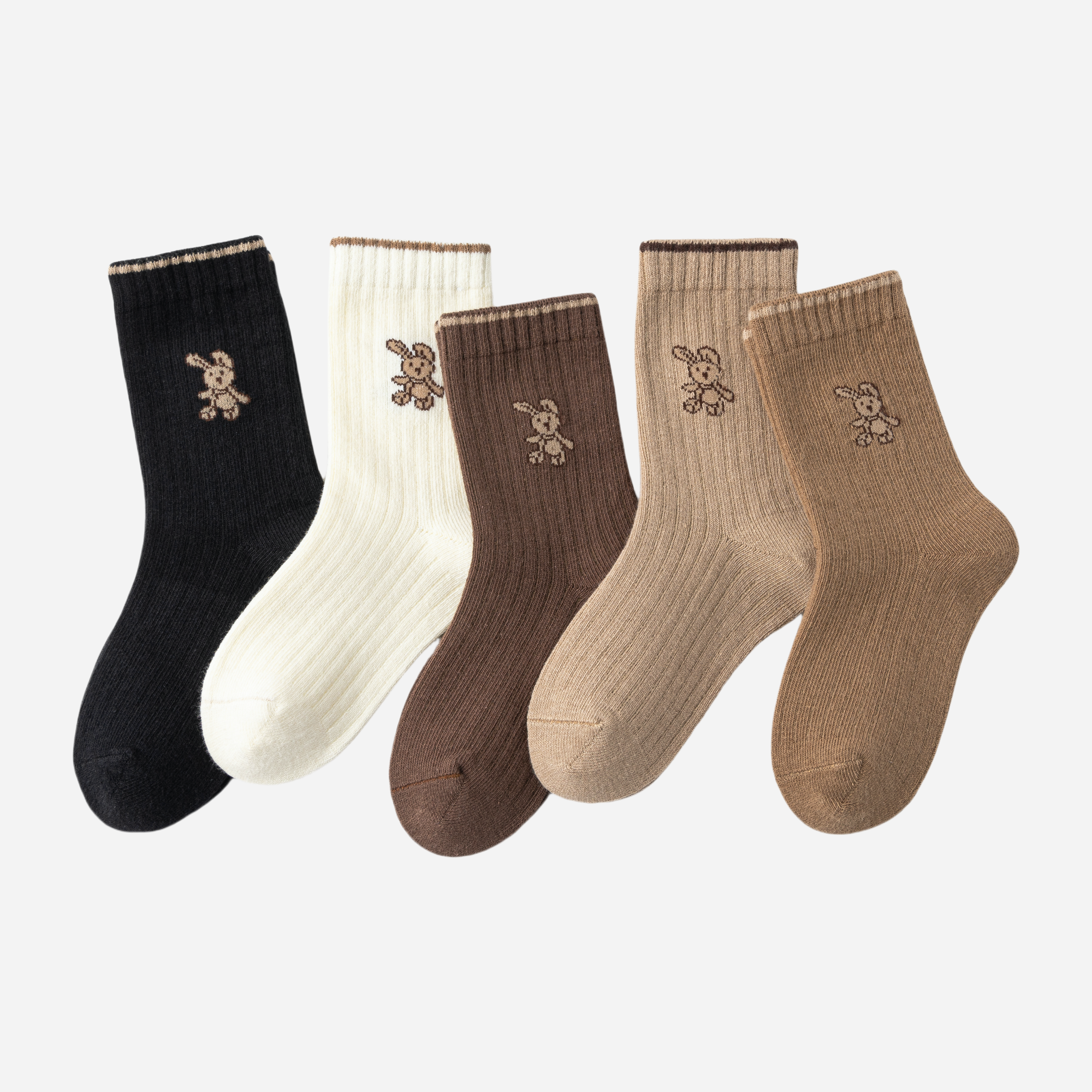 Kid's Neutral Ribbed Crew Socks 5 - Pairs