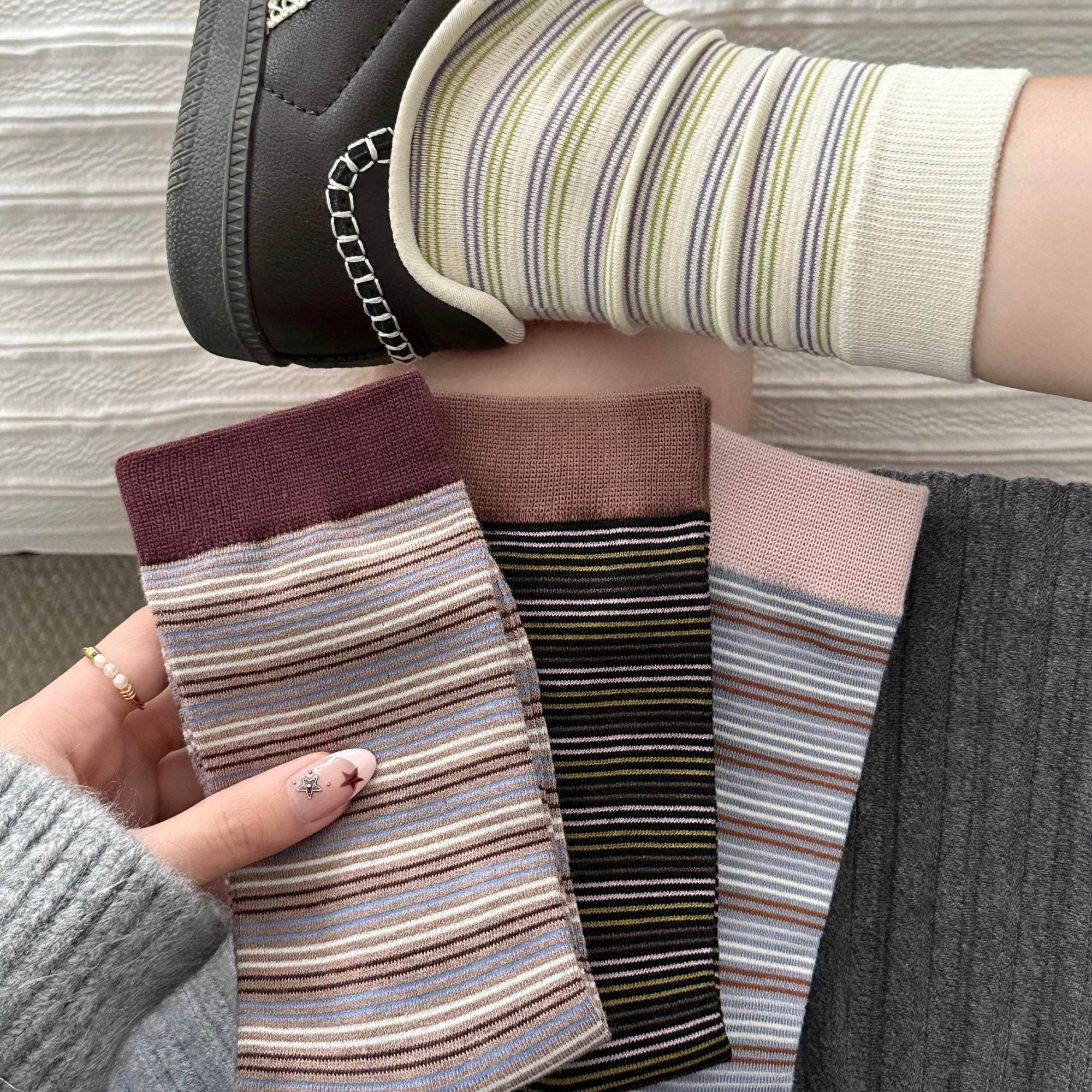 Women's Color Block Cuff Striped Socks - Single Pair