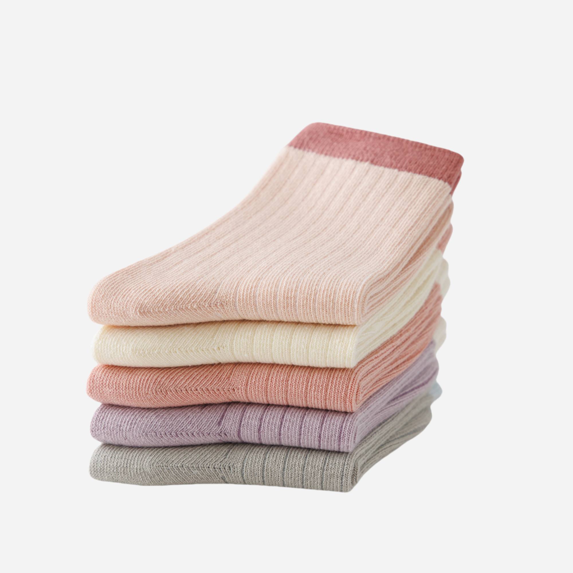 Kid's Color-Cuff Ribbed Crew Socks - 5 Pairs