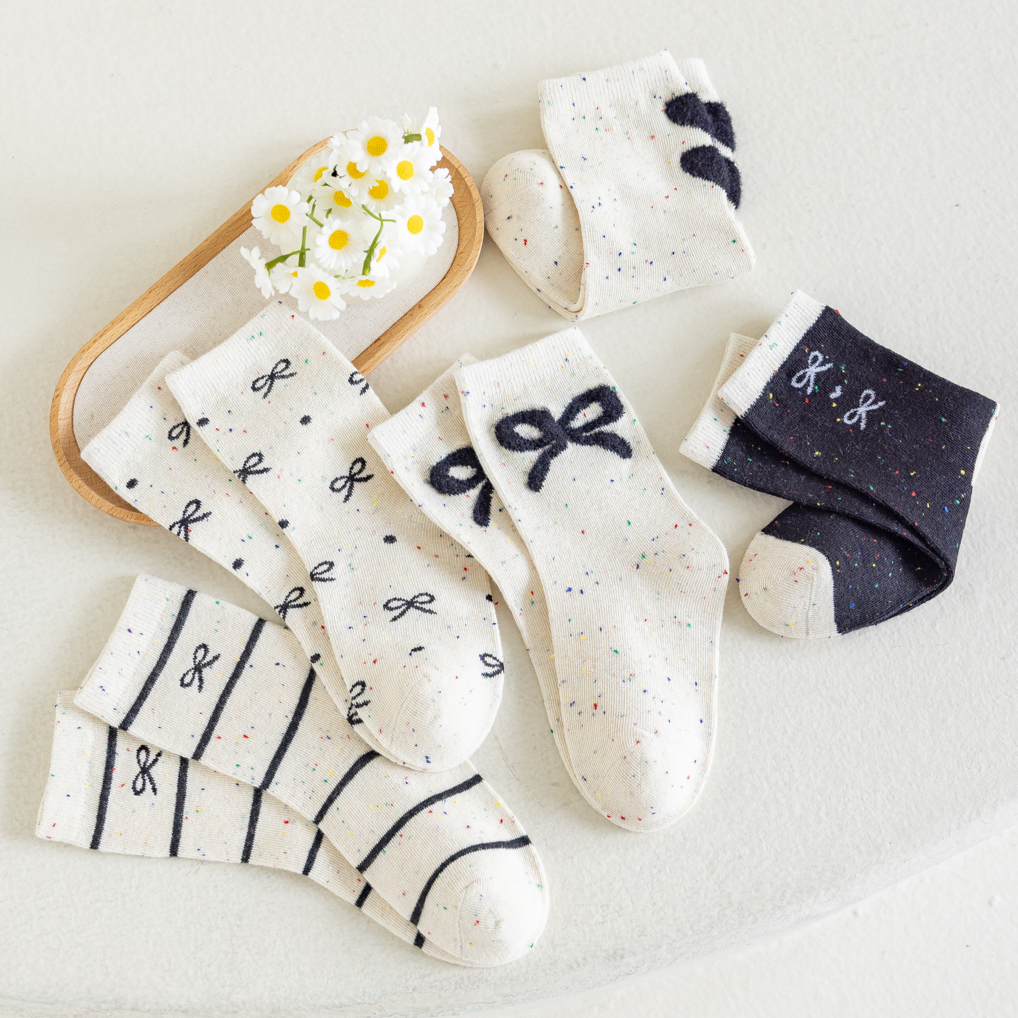 Kid's Confetti Bow Crew Socks - 5 Pairs