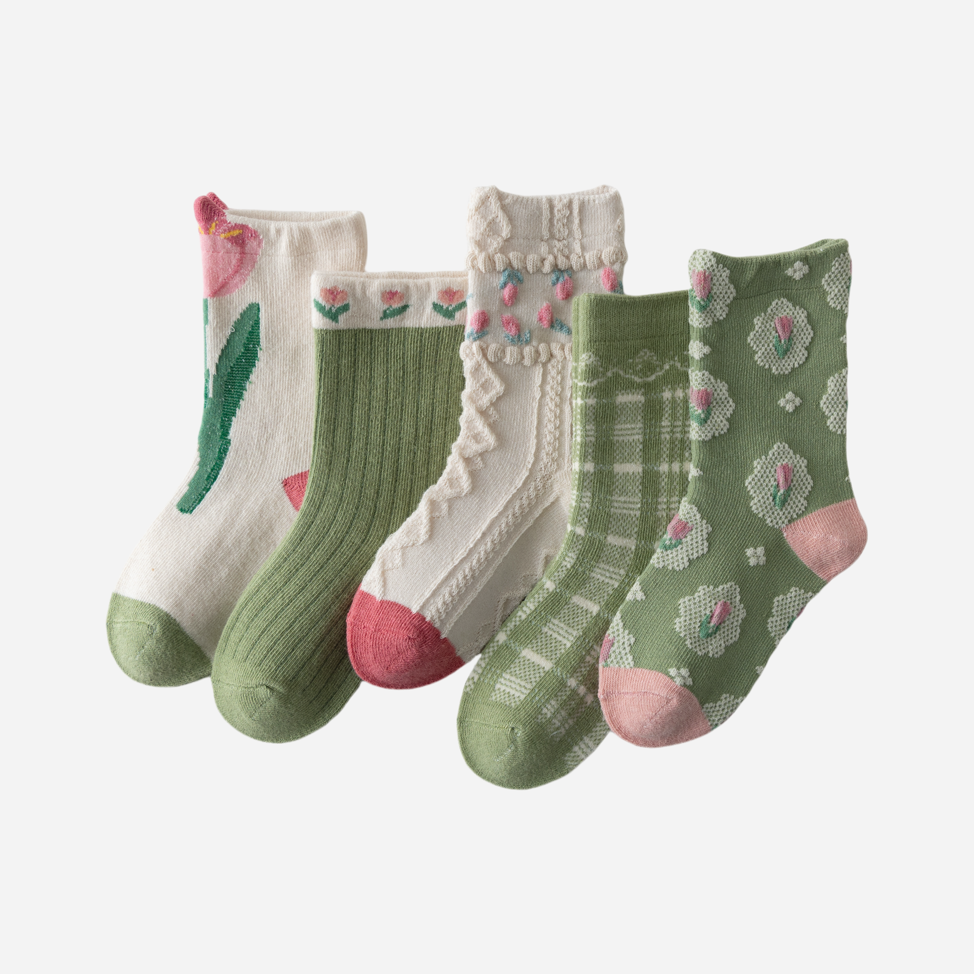 Kid's Floral Garden Crew Socks - 5 Pairs